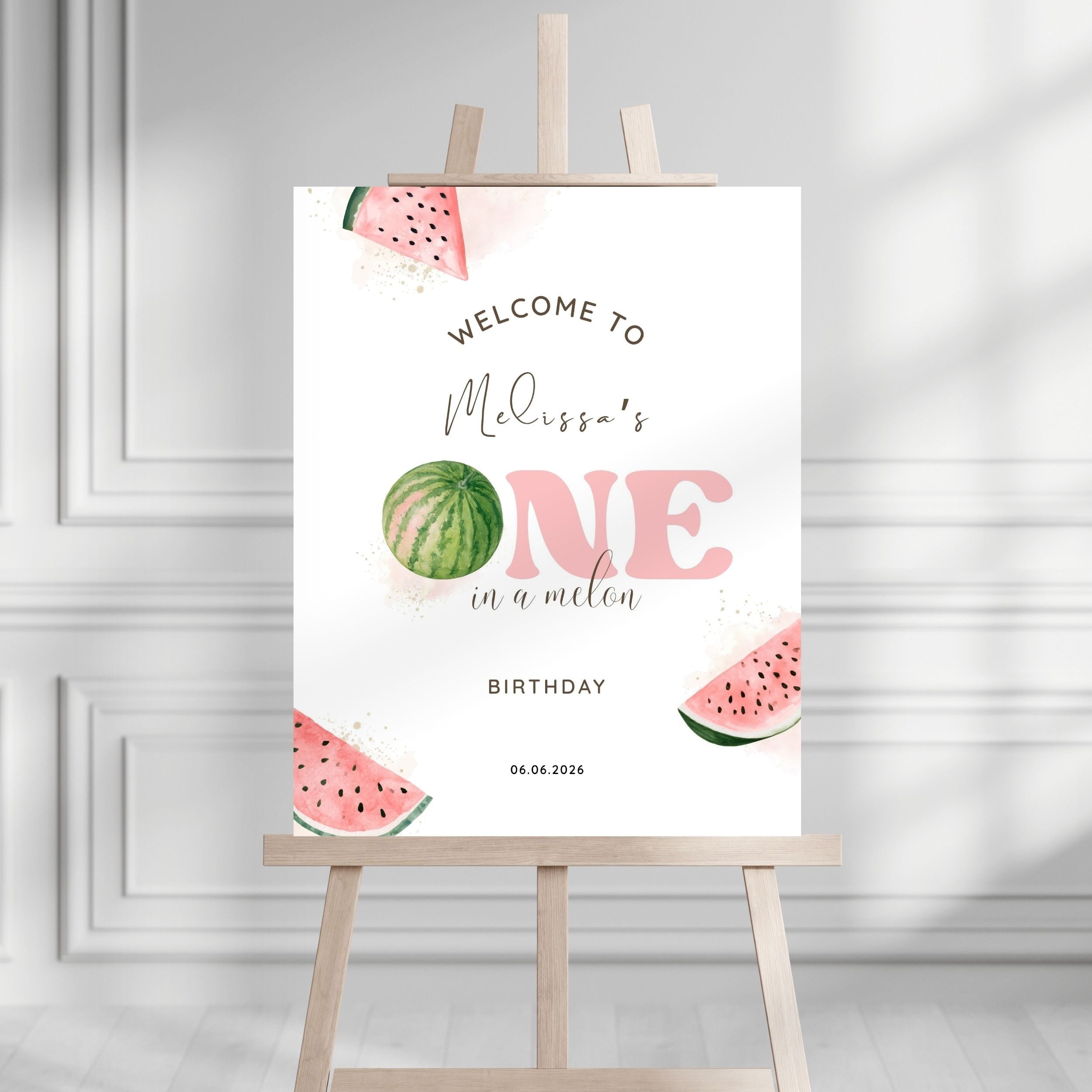One In A Melon First Birthday Welcome Sign for Girls