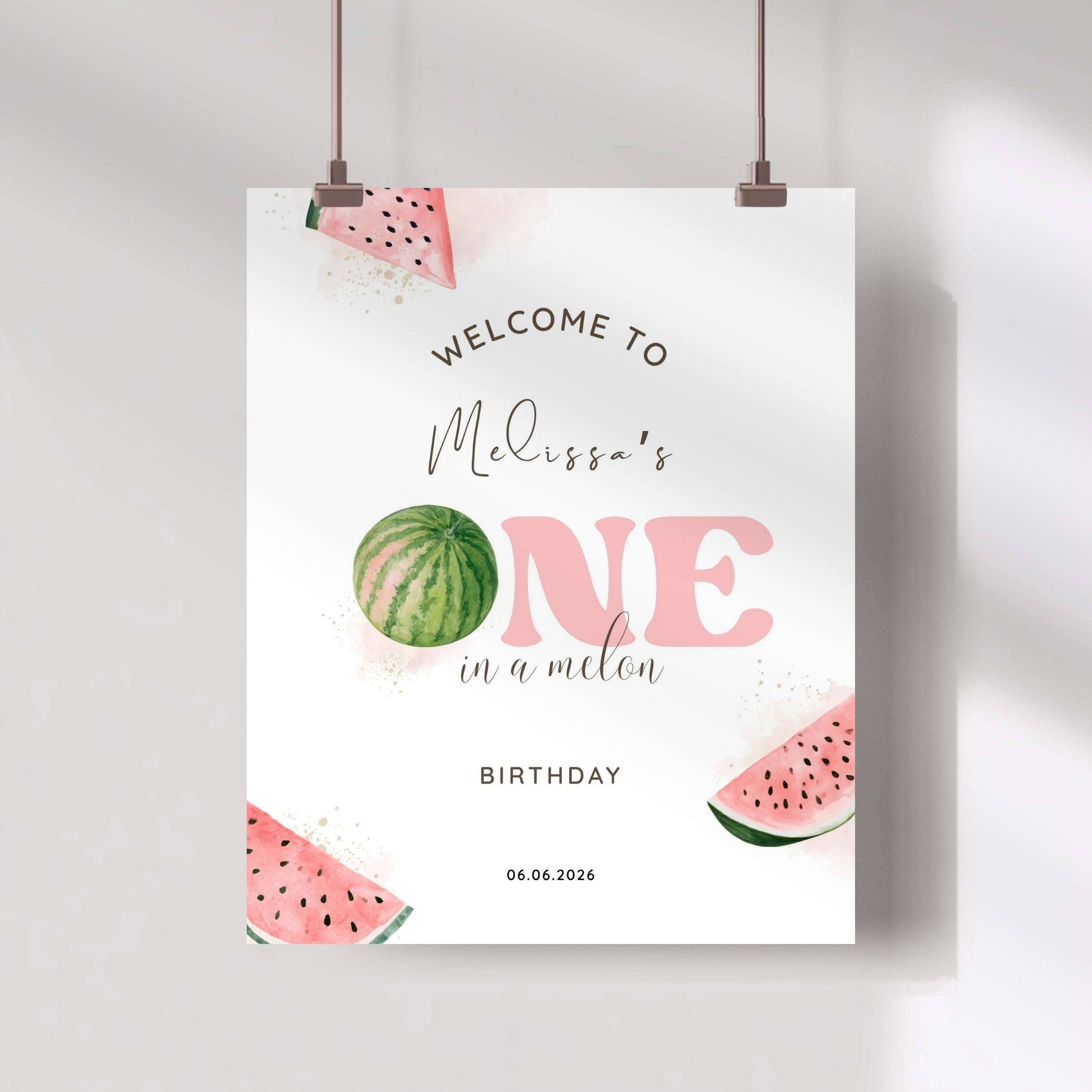 One In A Melon First Birthday Welcome Sign for Girls