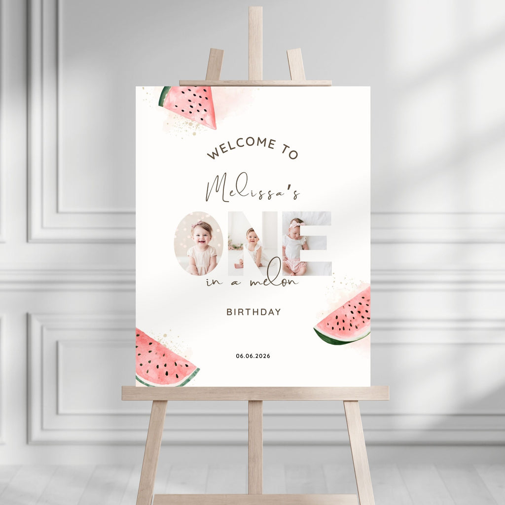 One In A Melon First Birthday Welcome Sign Photo
