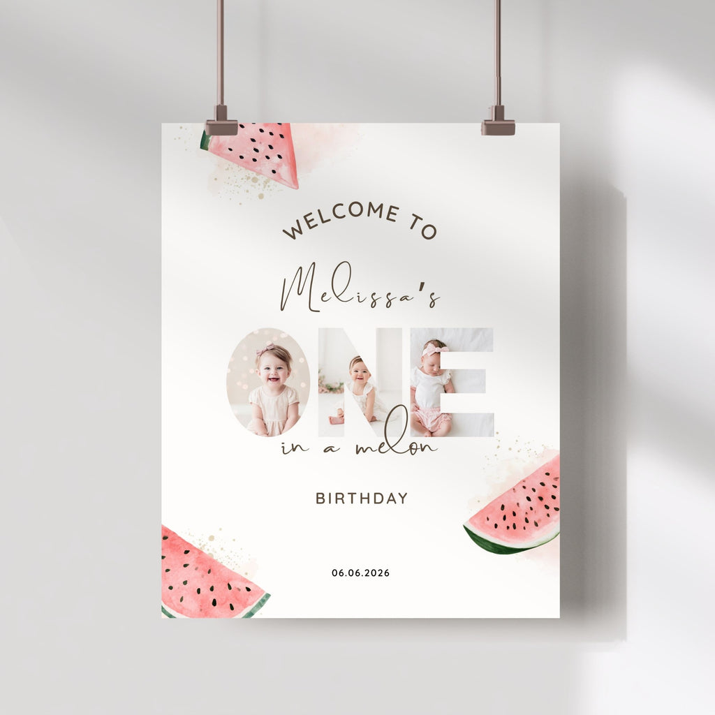 One In A Melon First Birthday Welcome Sign Photo