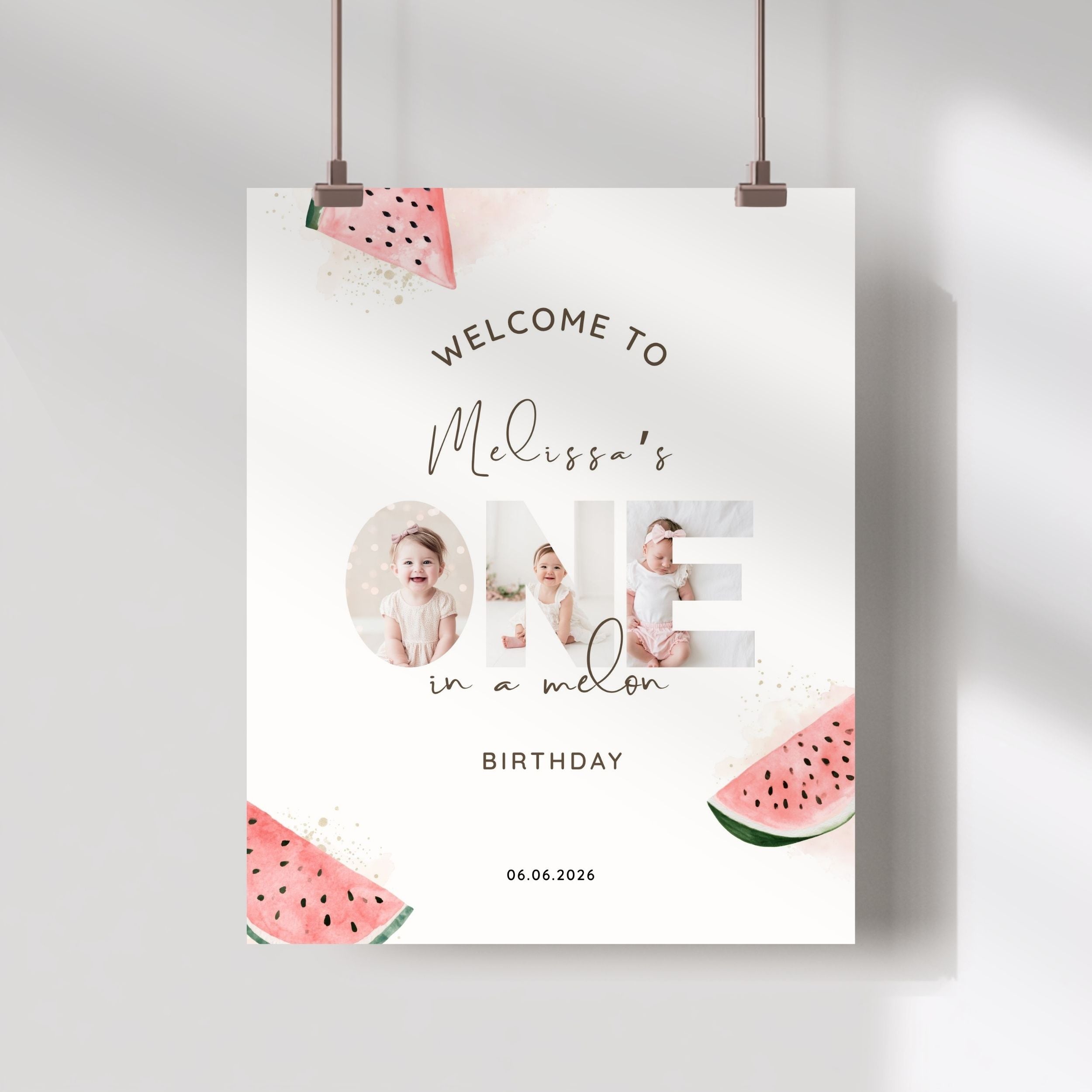 One In A Melon First Birthday Welcome Sign Photo