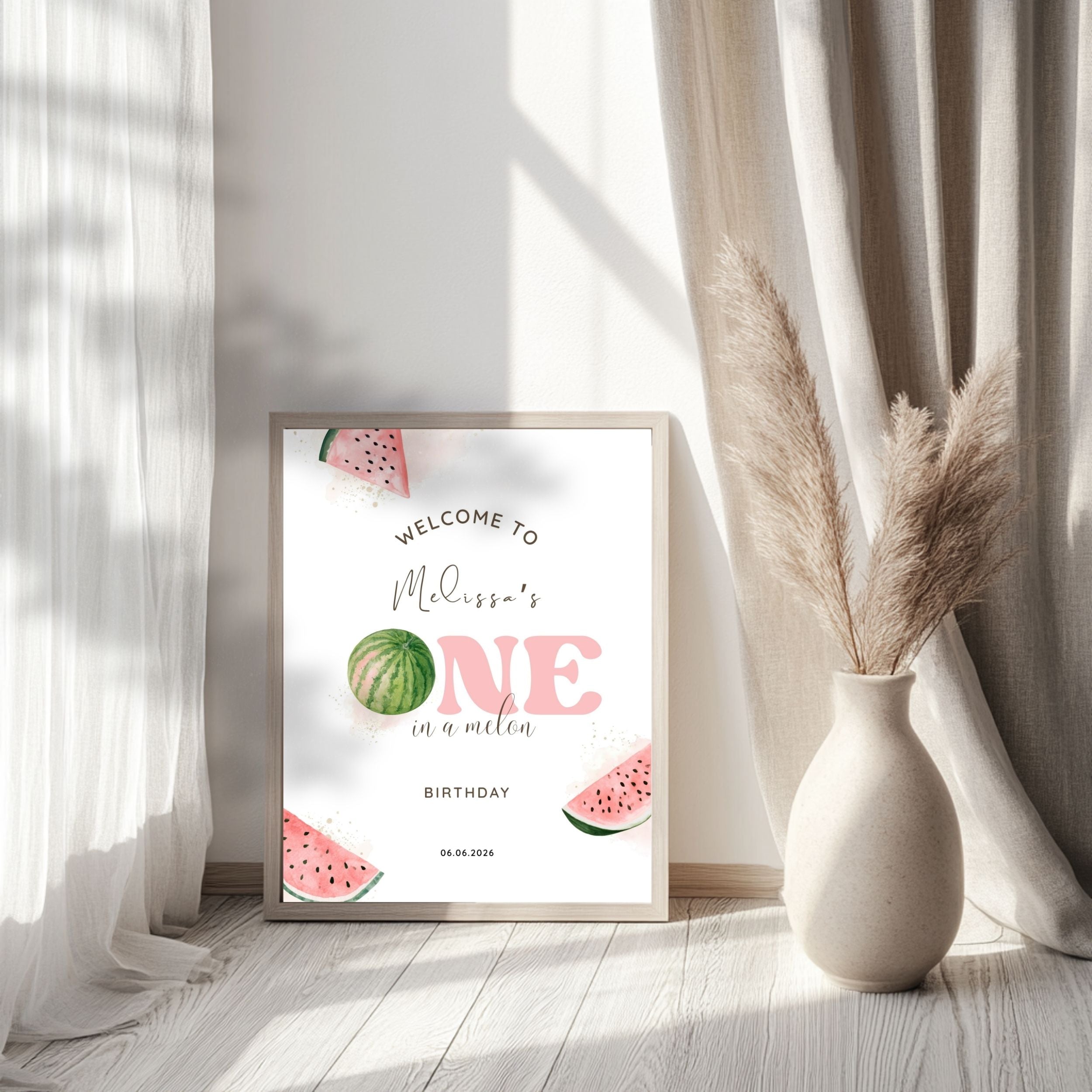 One In A Melon First Birthday Welcome Sign for Girls