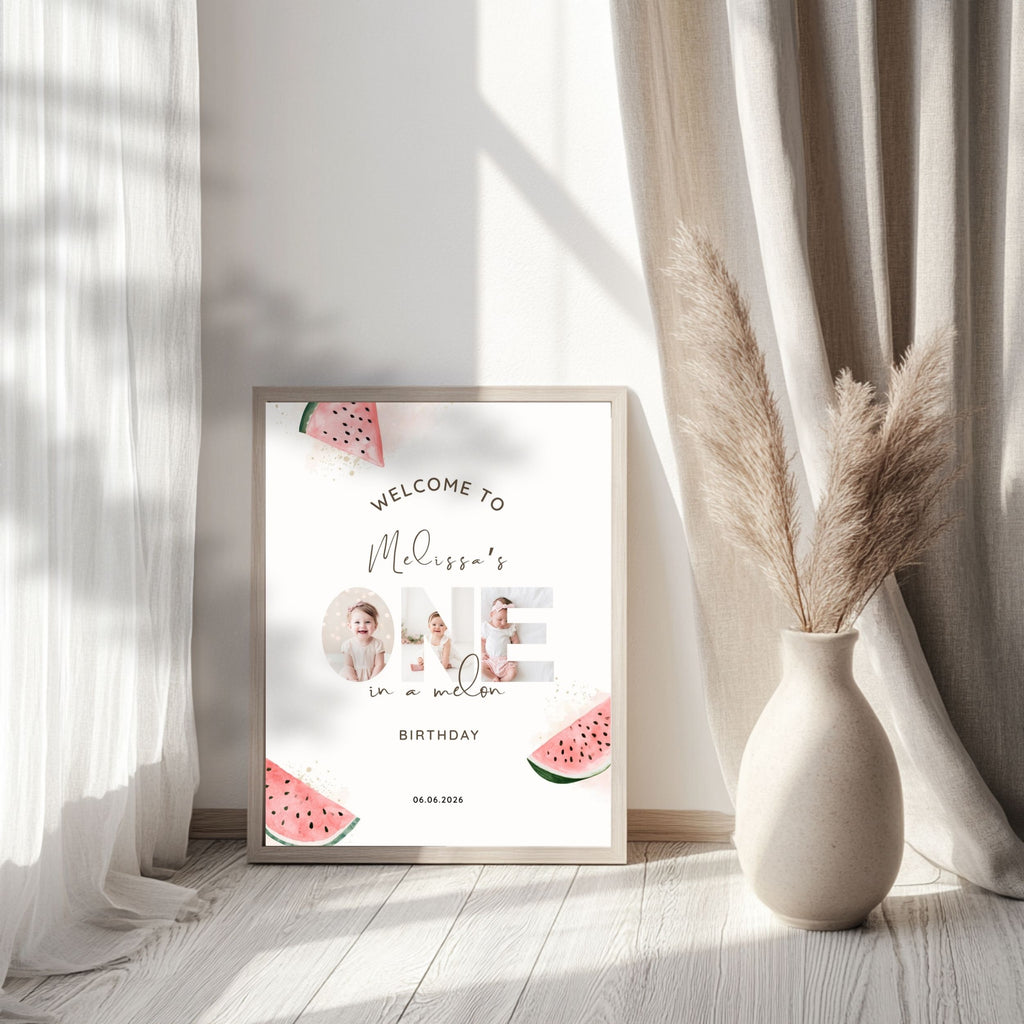 One In A Melon First Birthday Welcome Sign Photo