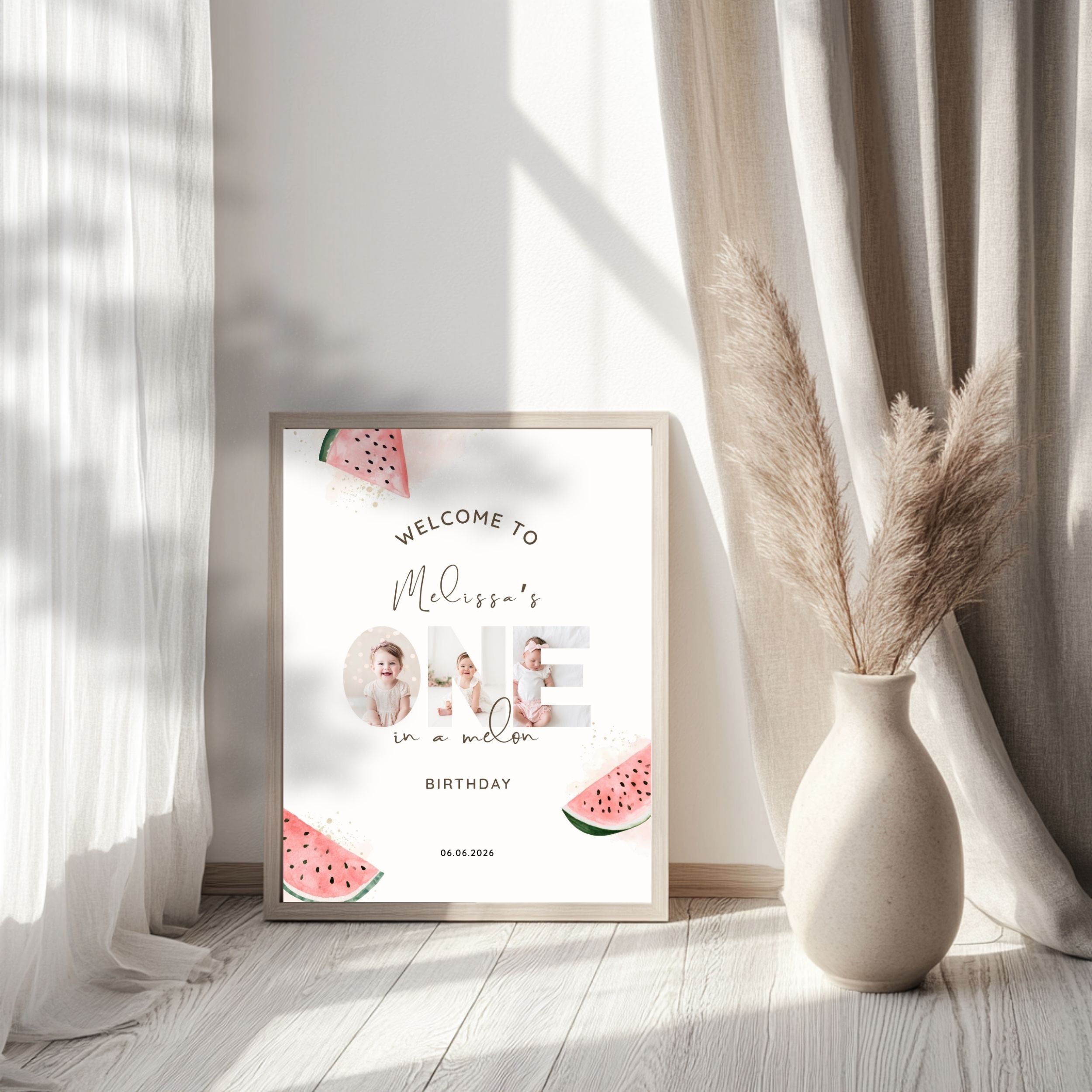One In A Melon First Birthday Welcome Sign Photo