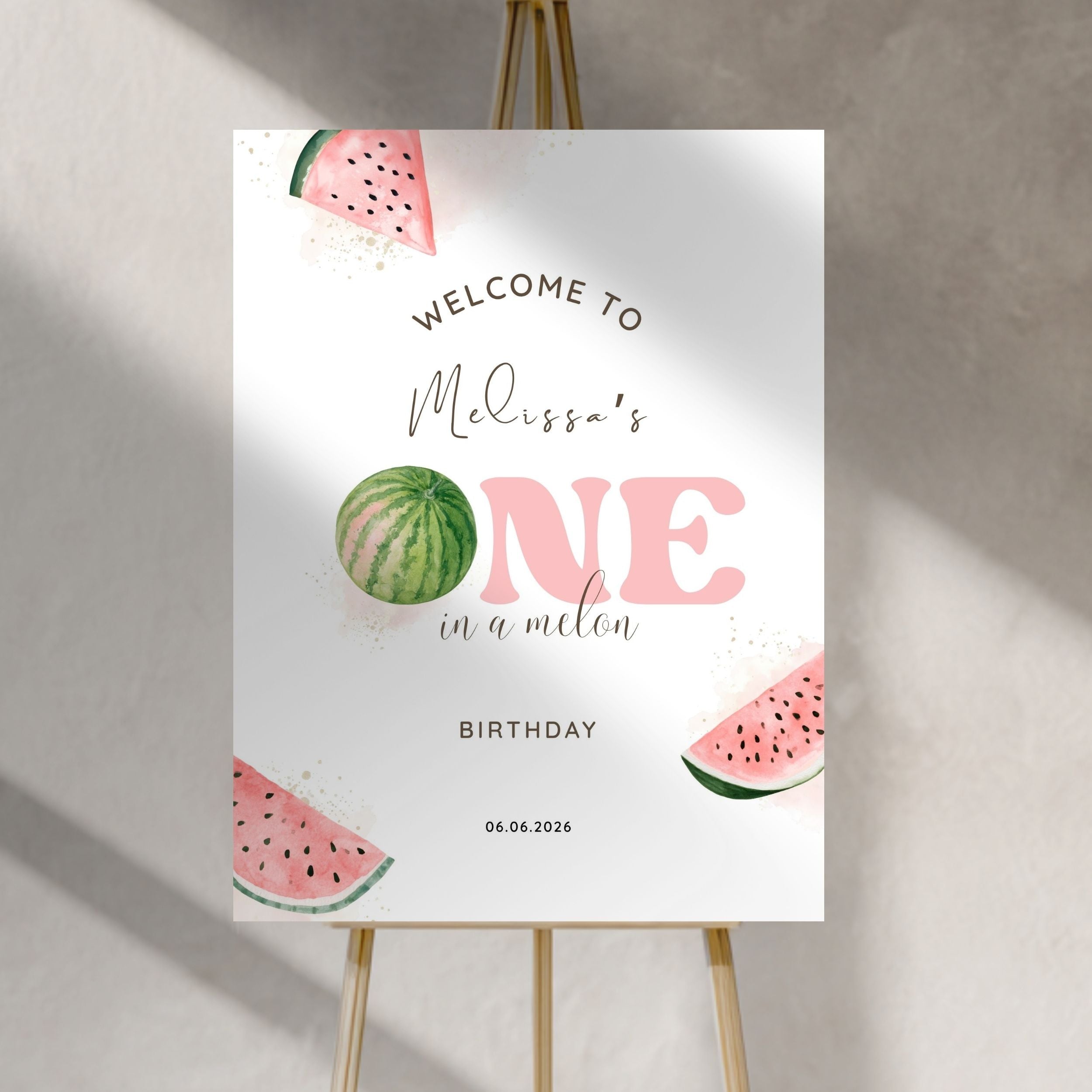 One In A Melon First Birthday Welcome Sign for Girls