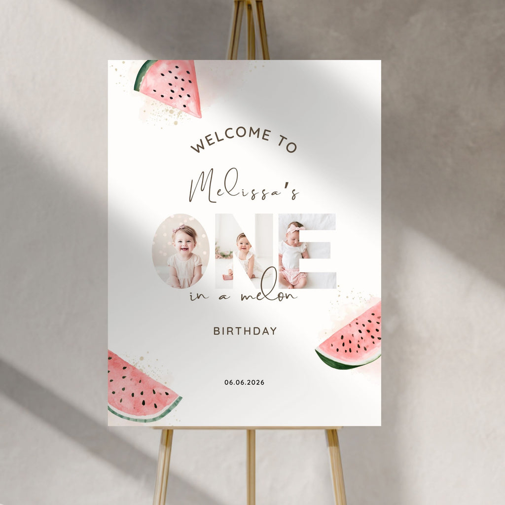 One In A Melon First Birthday Welcome Sign Photo