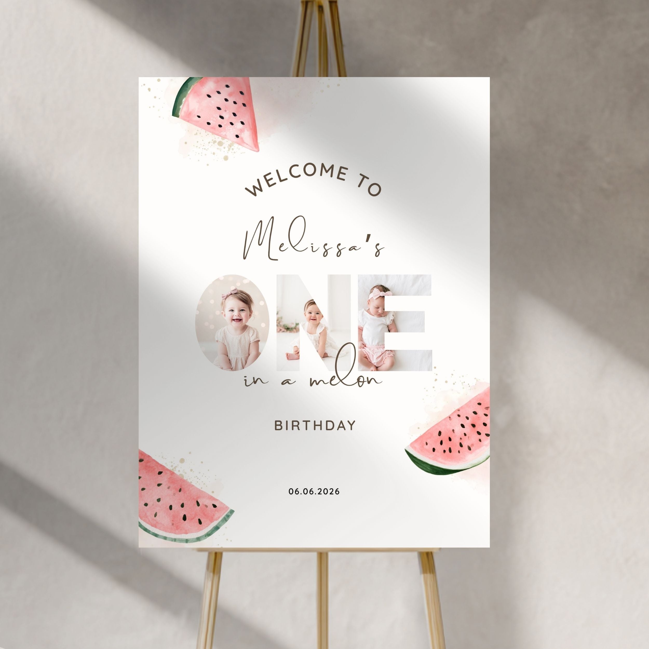 One In A Melon First Birthday Welcome Sign Photo