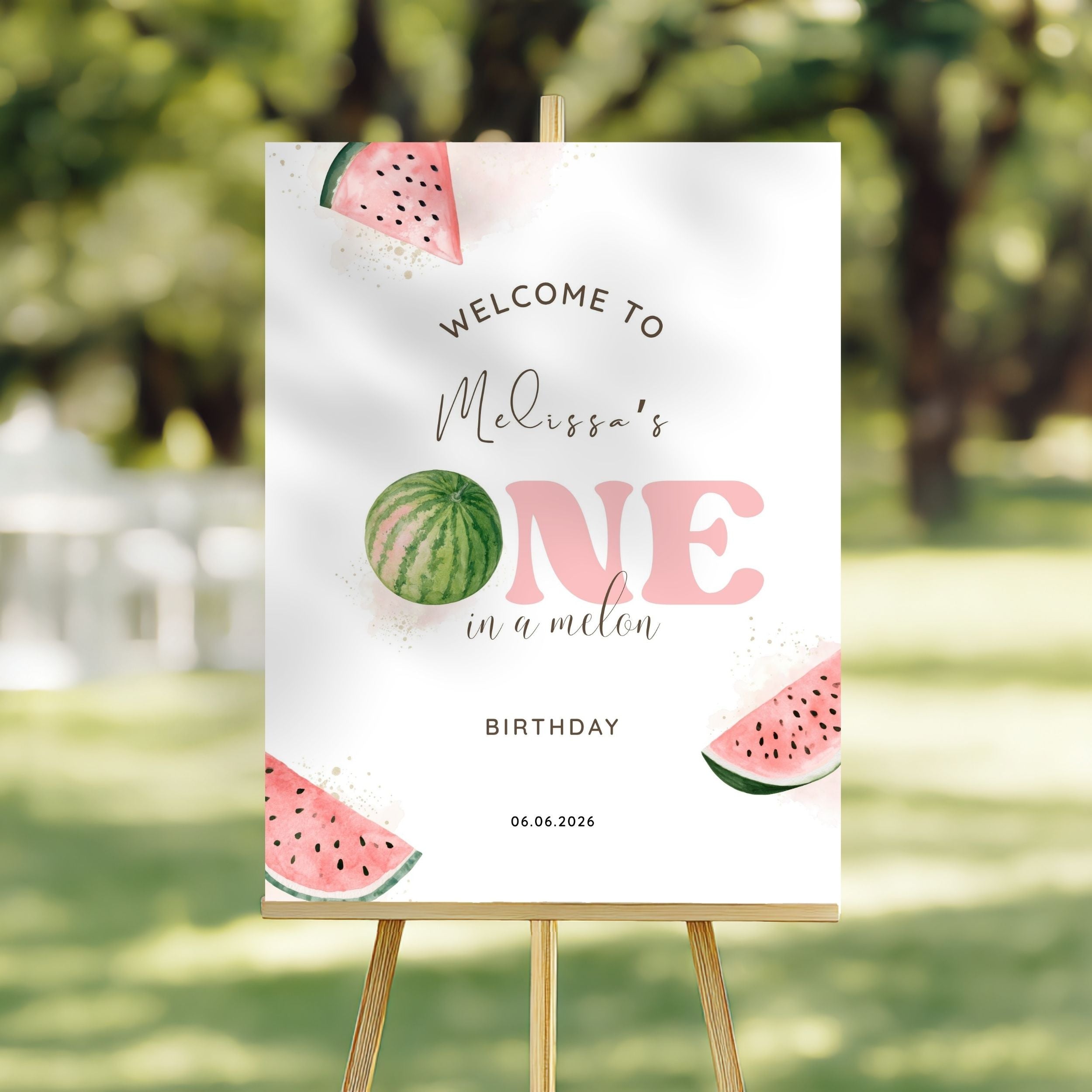 One In A Melon First Birthday Welcome Sign for Girls