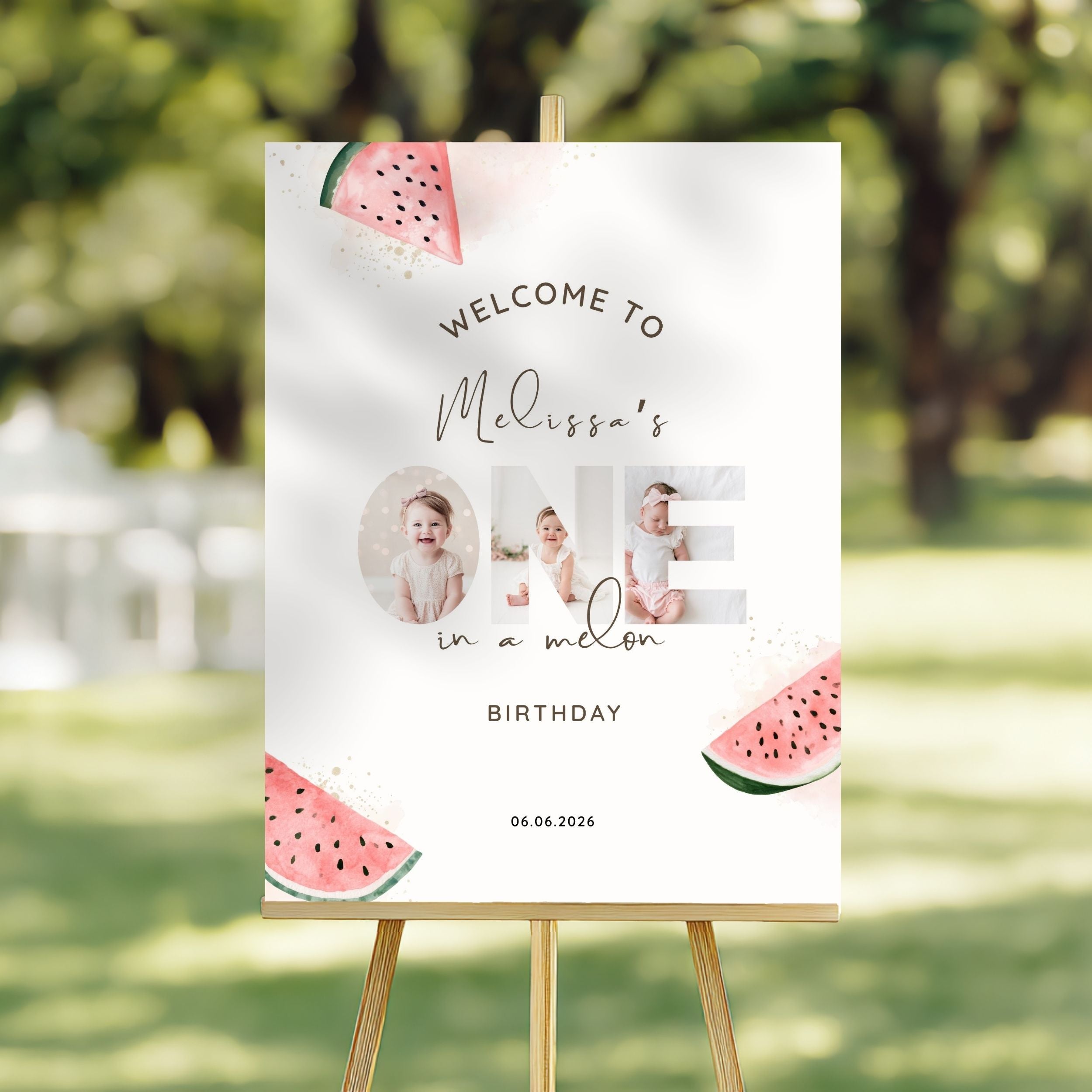 One In A Melon First Birthday Welcome Sign Photo