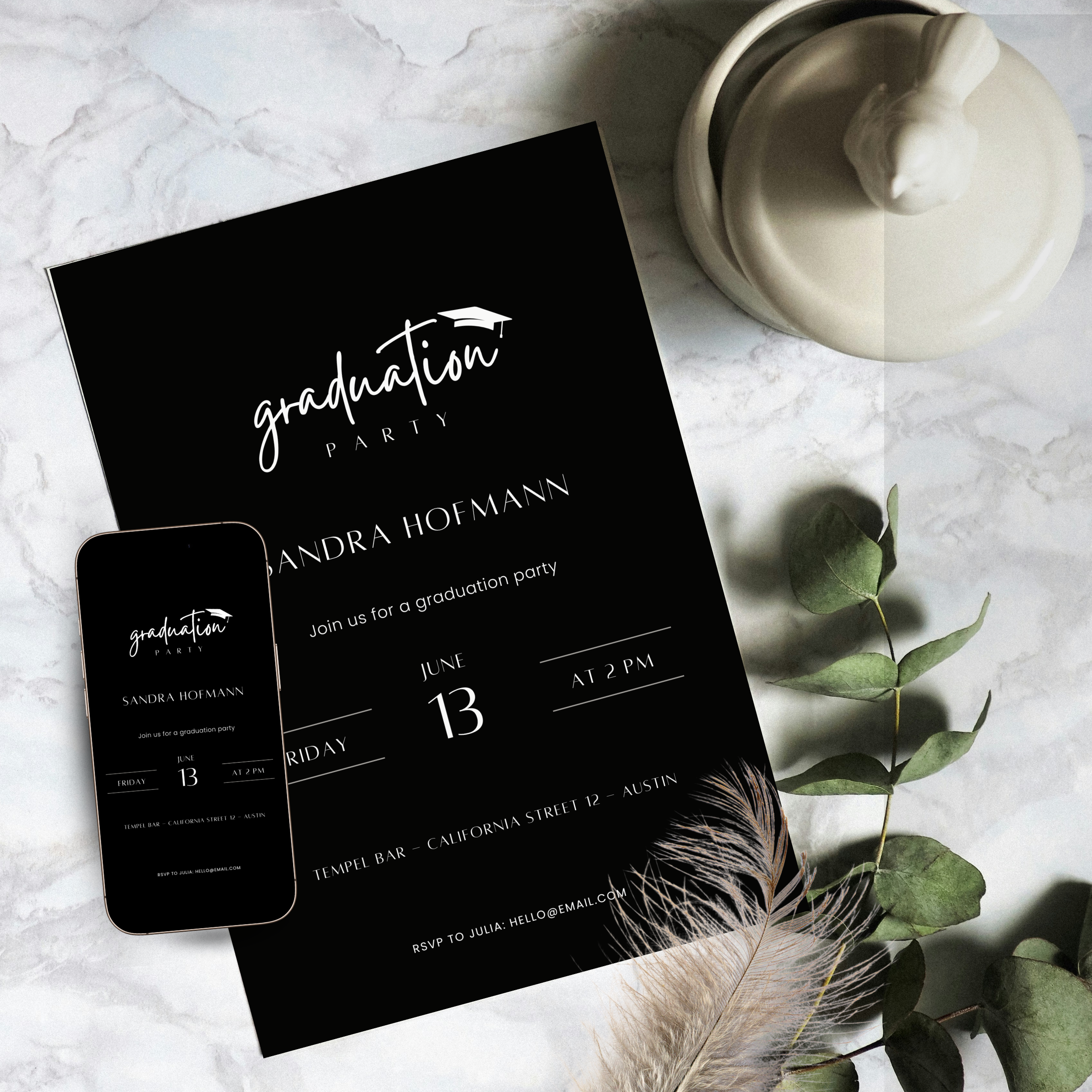 Minimal Black Graduation Invitation Party