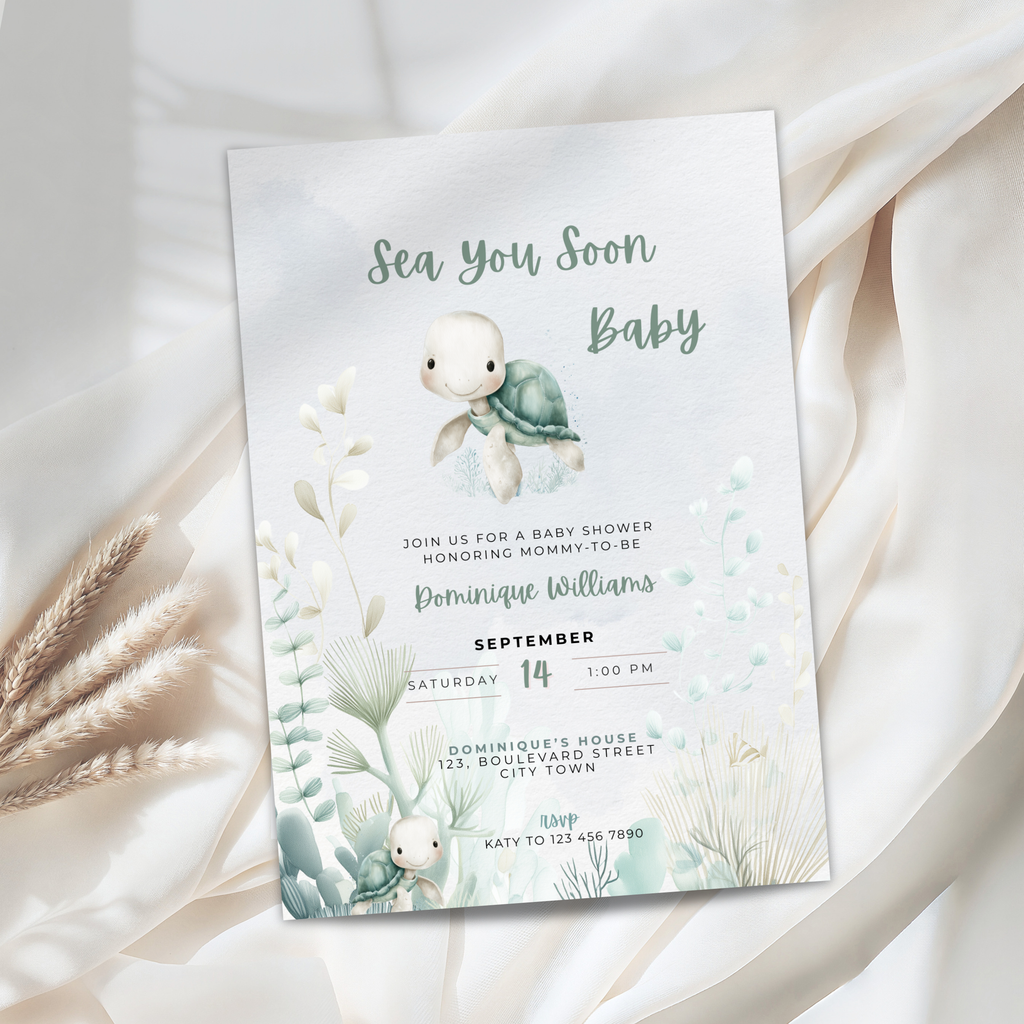Sea You Soon Ocean Baby Shower Invitation Template – image 1