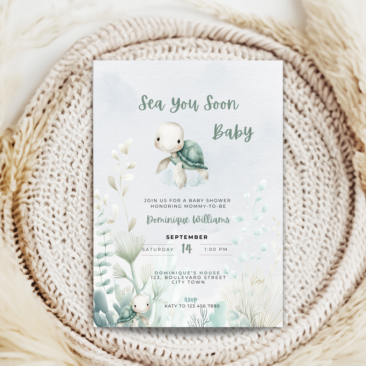 Sea You Soon Ocean Baby Shower Invitation Template – image 2