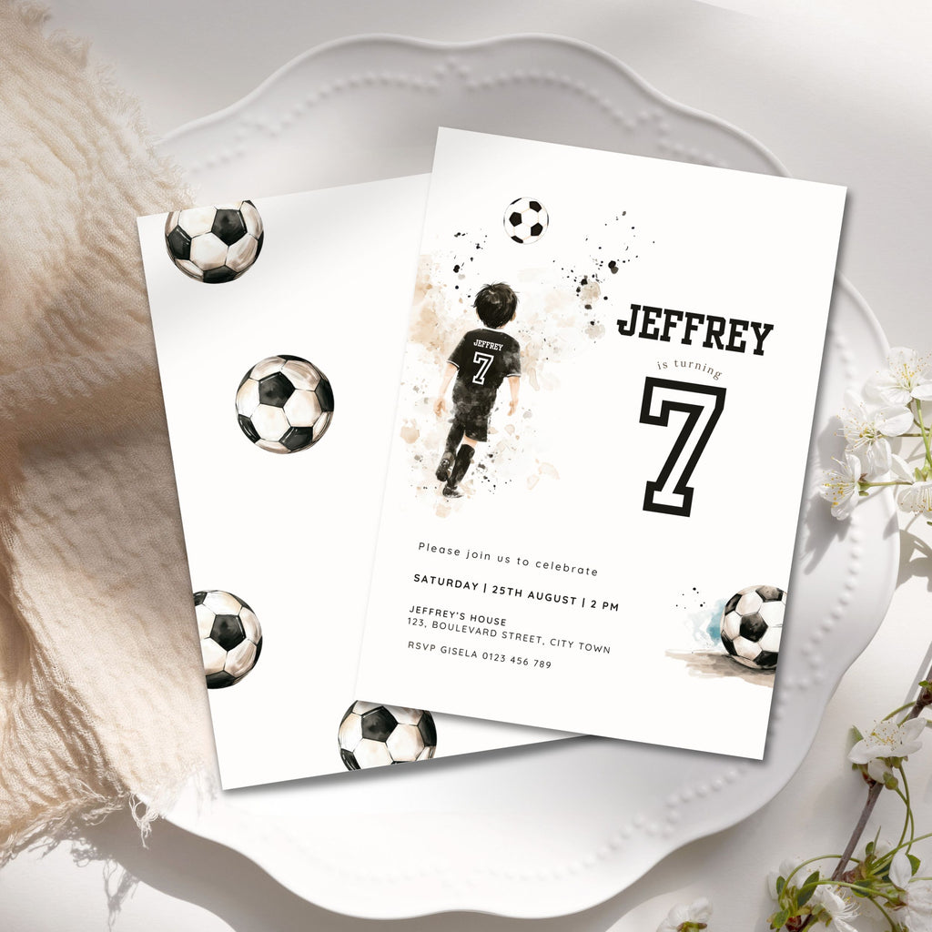 Soccer Sports 7th Birthday Invitation Boys