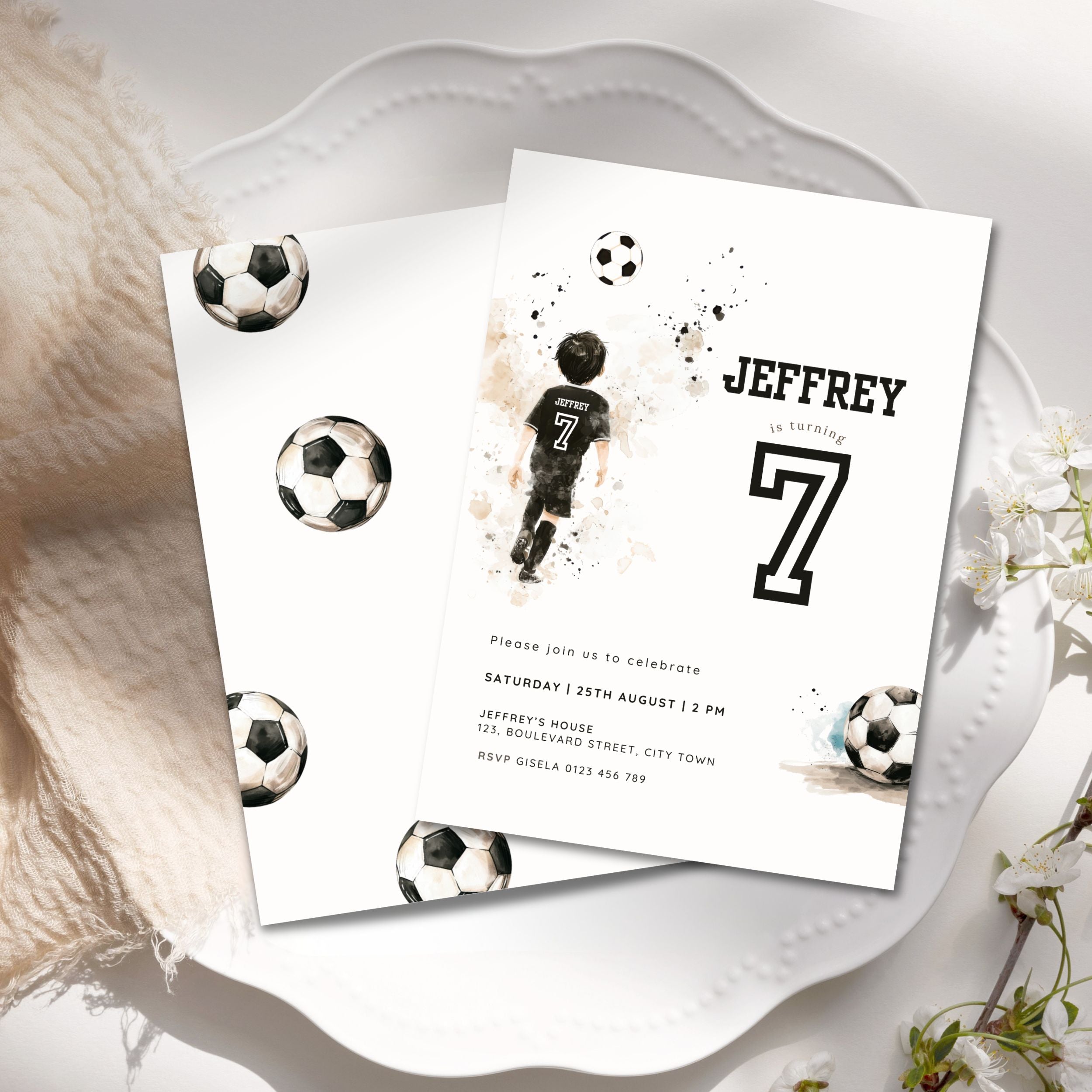 Soccer Sports 7th Birthday Invitation Boys