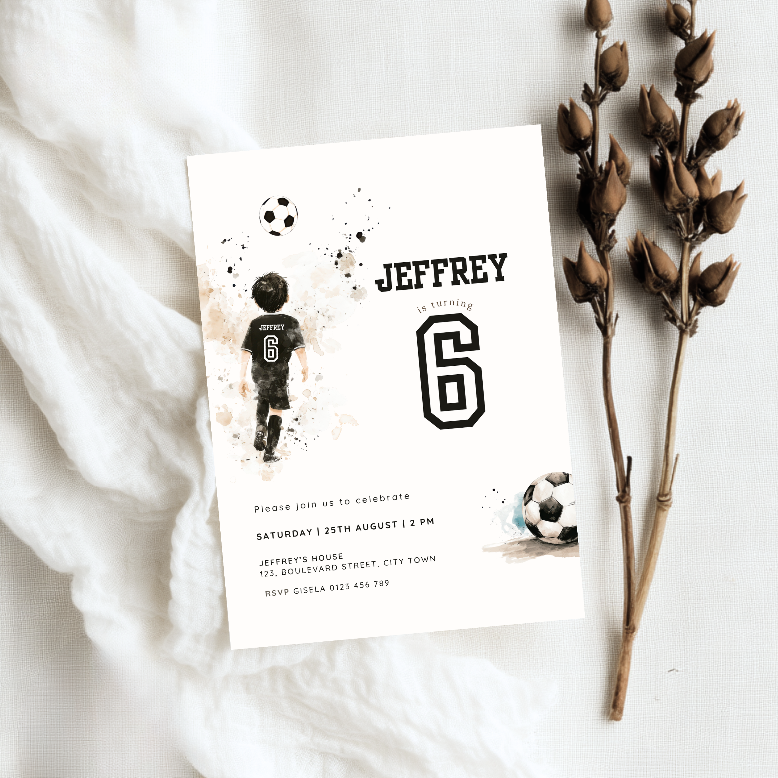 Soccer Sports 6th Birthday Invitation Template Boys