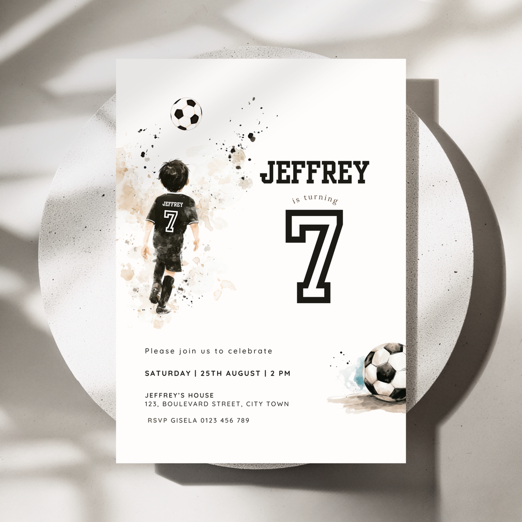 Soccer Sports 7th Birthday Invitation Boys