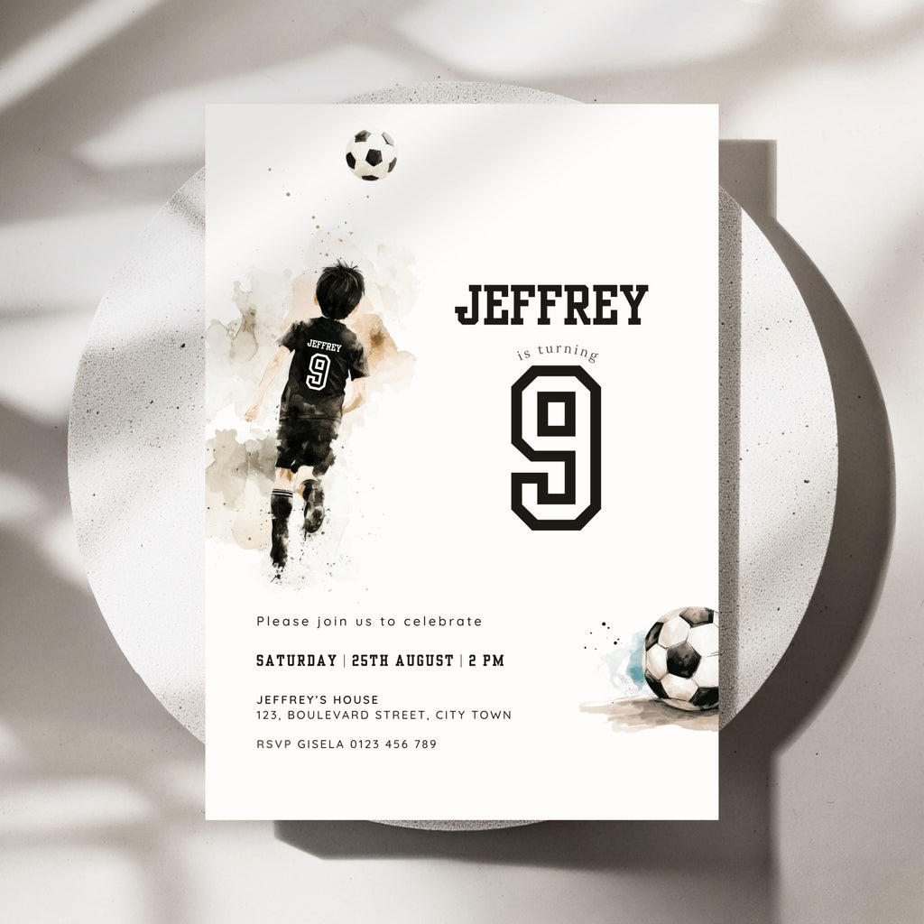 Soccer Sports 9th Birthday Invitation Template Boys