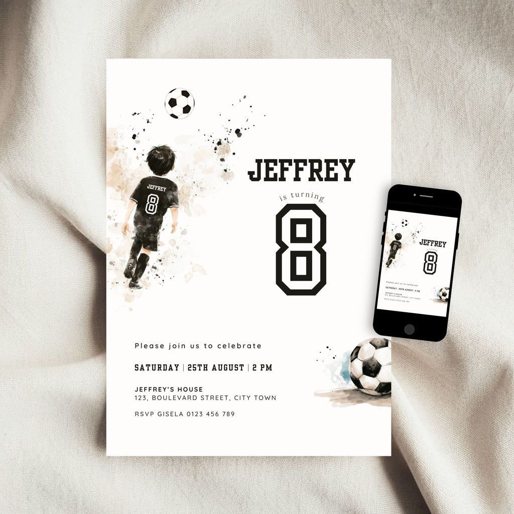 Soccer Sports 8th Birthday Invitation Template Boys