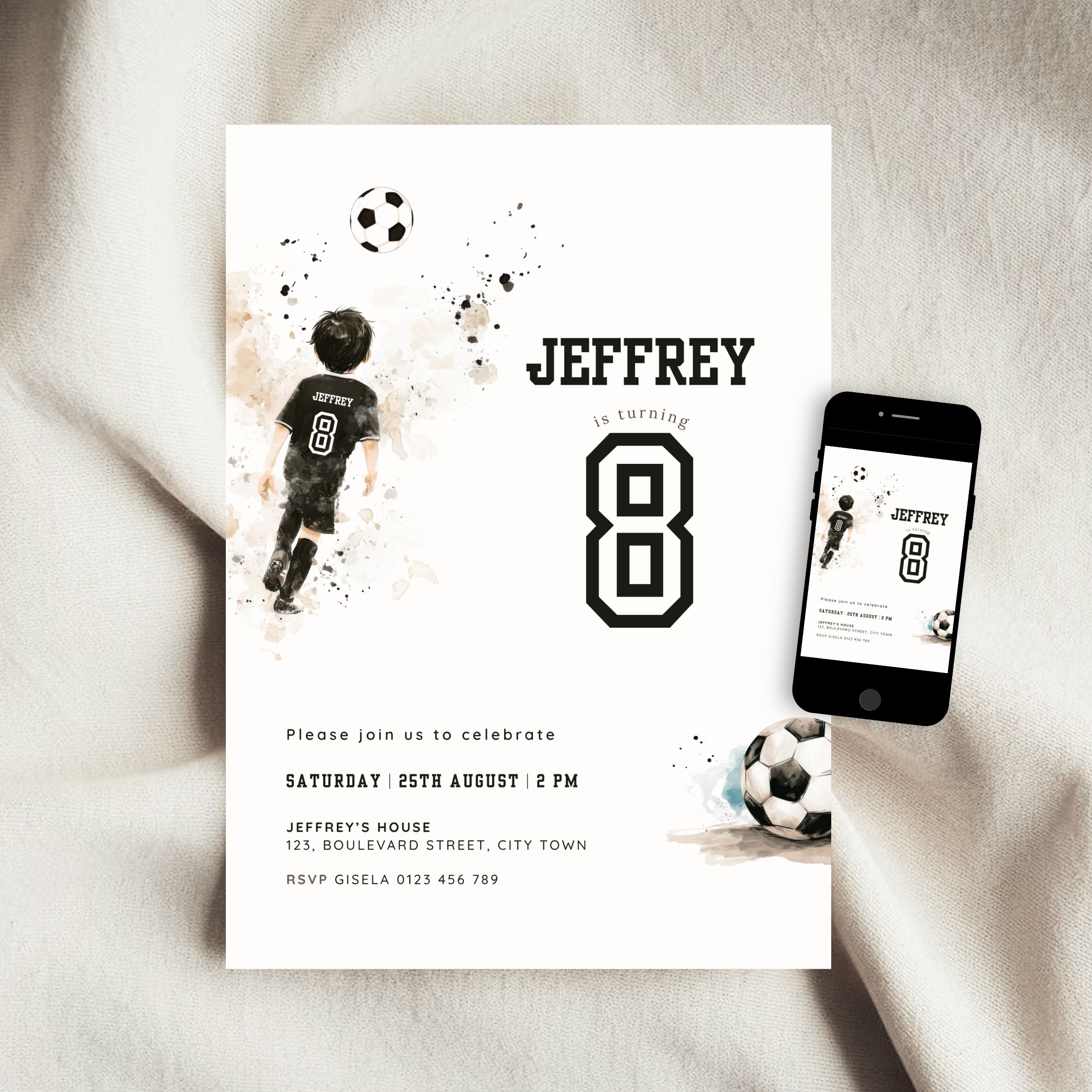 Soccer Sports 8th Birthday Invitation Template Boys