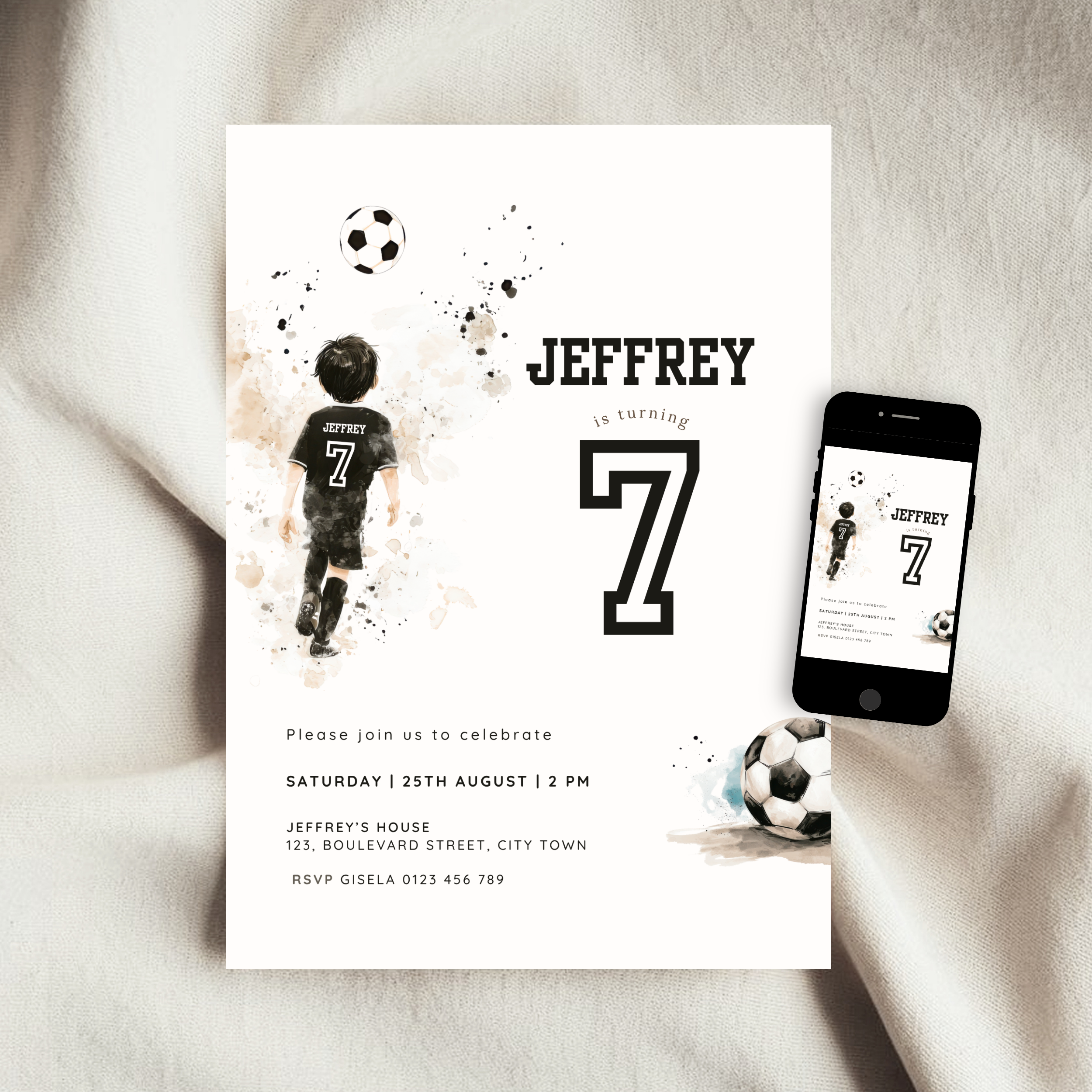 Soccer Sports 7th Birthday Invitation Boys