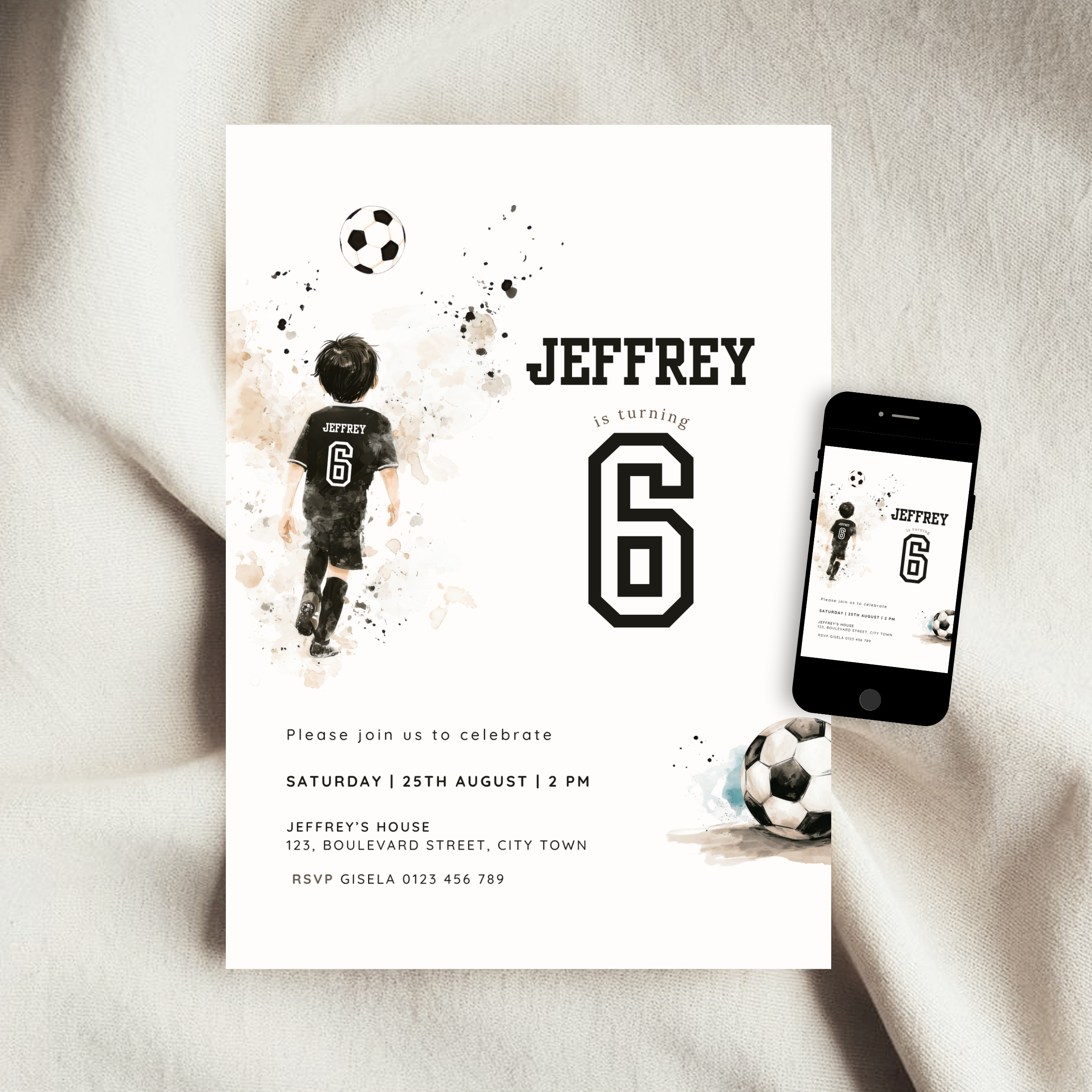 Soccer Sports 6th Birthday Invitation Template Boys