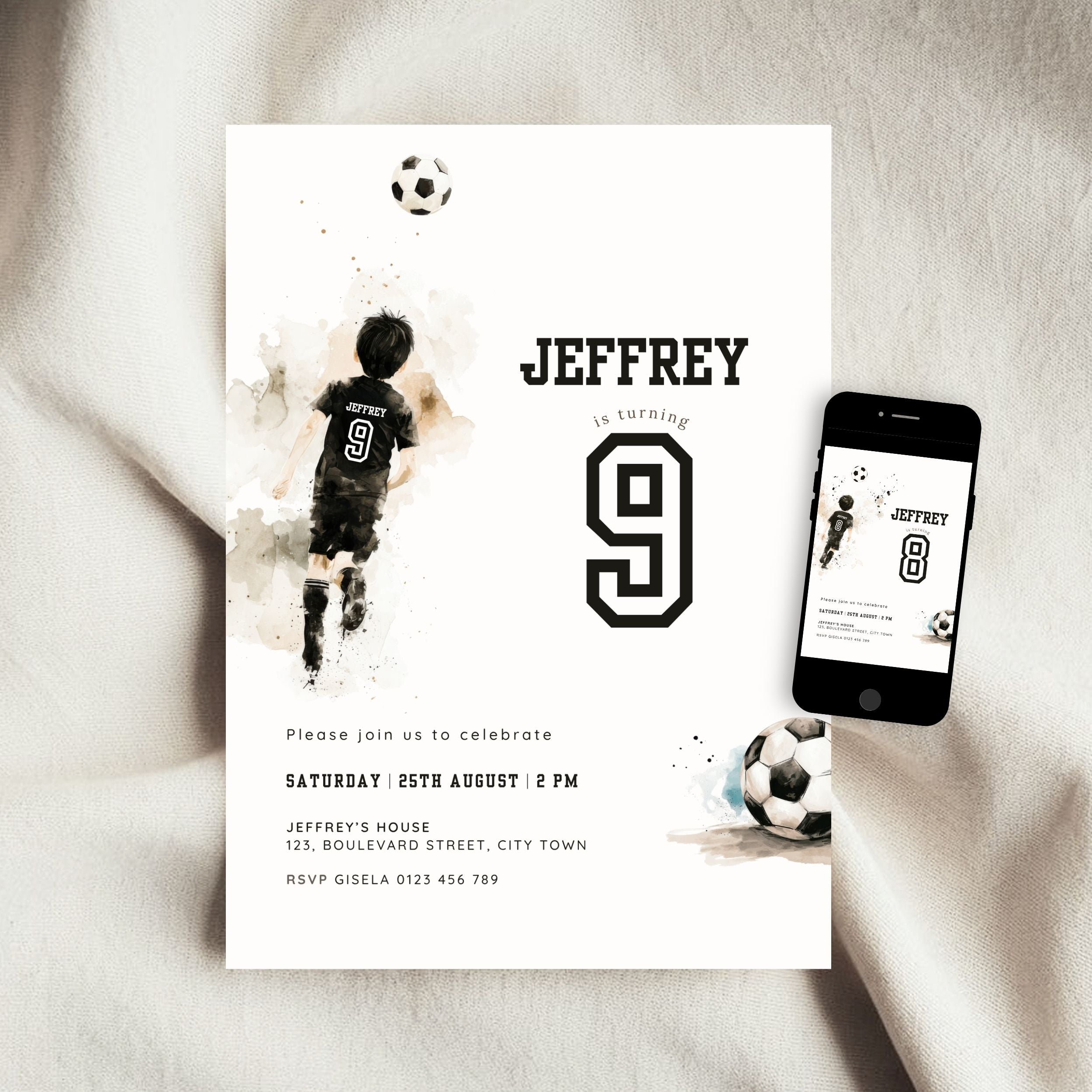 Soccer Sports 9th Birthday Invitation Template Boys