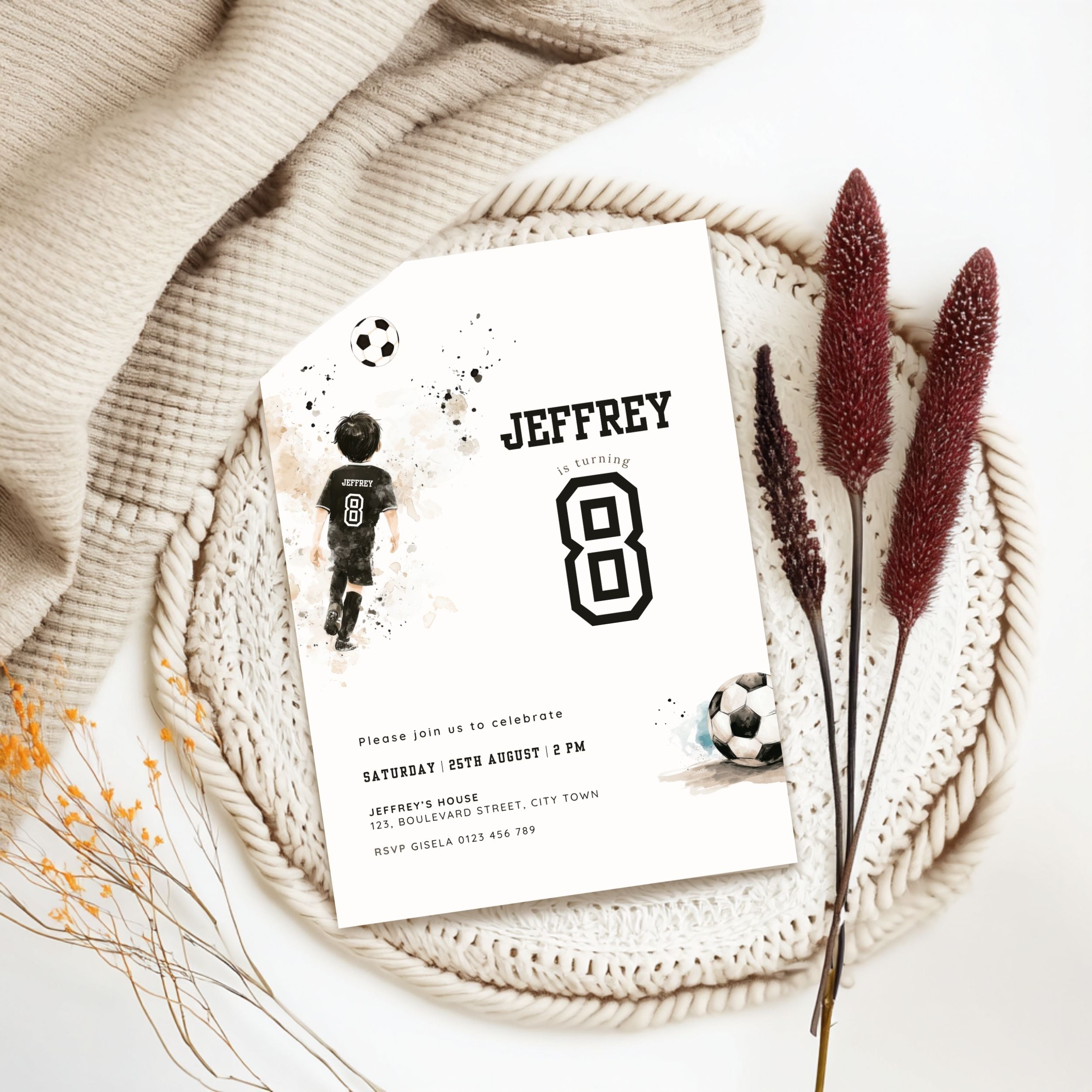 Soccer Sports 8th Birthday Invitation Template Boys