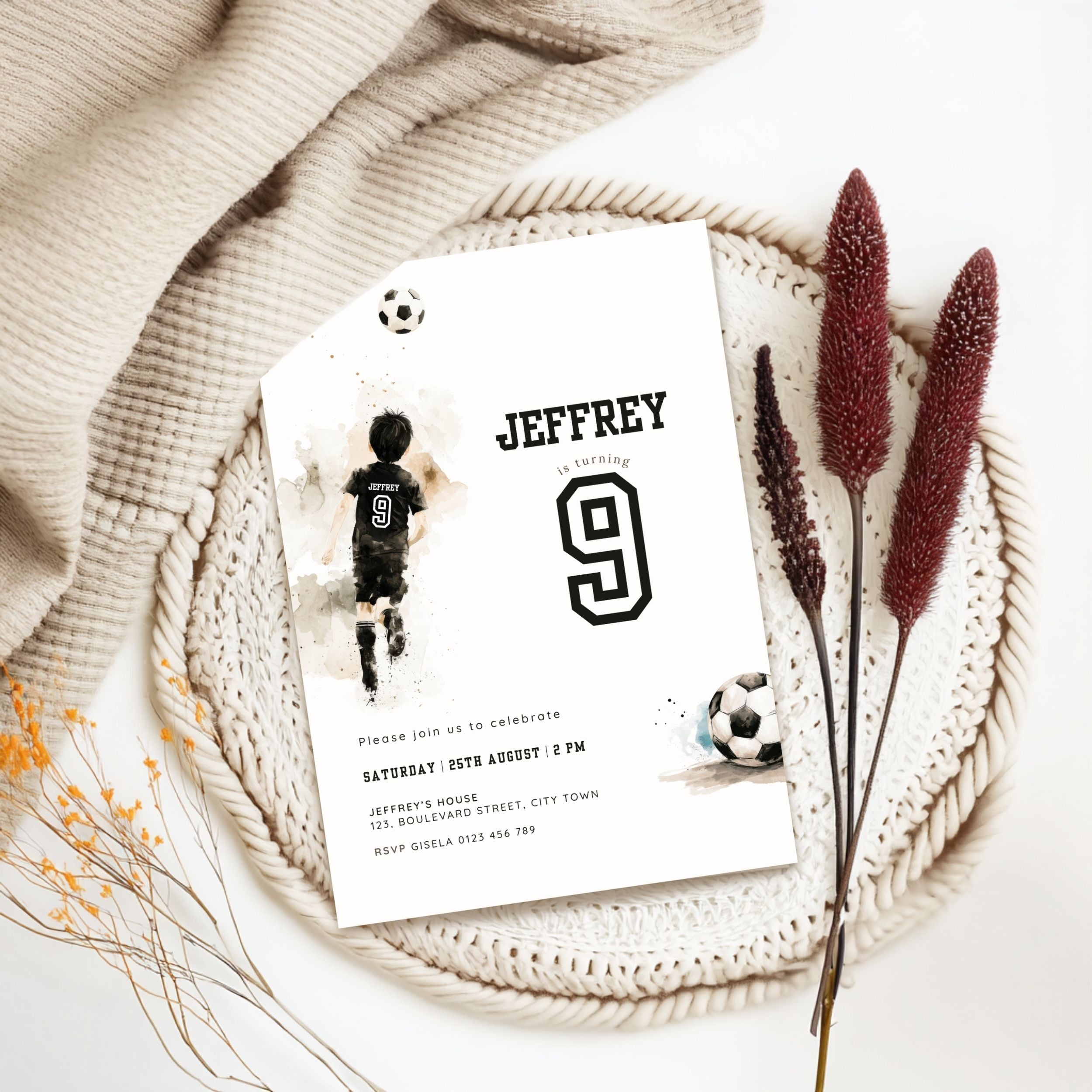 Soccer Sports 9th Birthday Invitation Template Boys