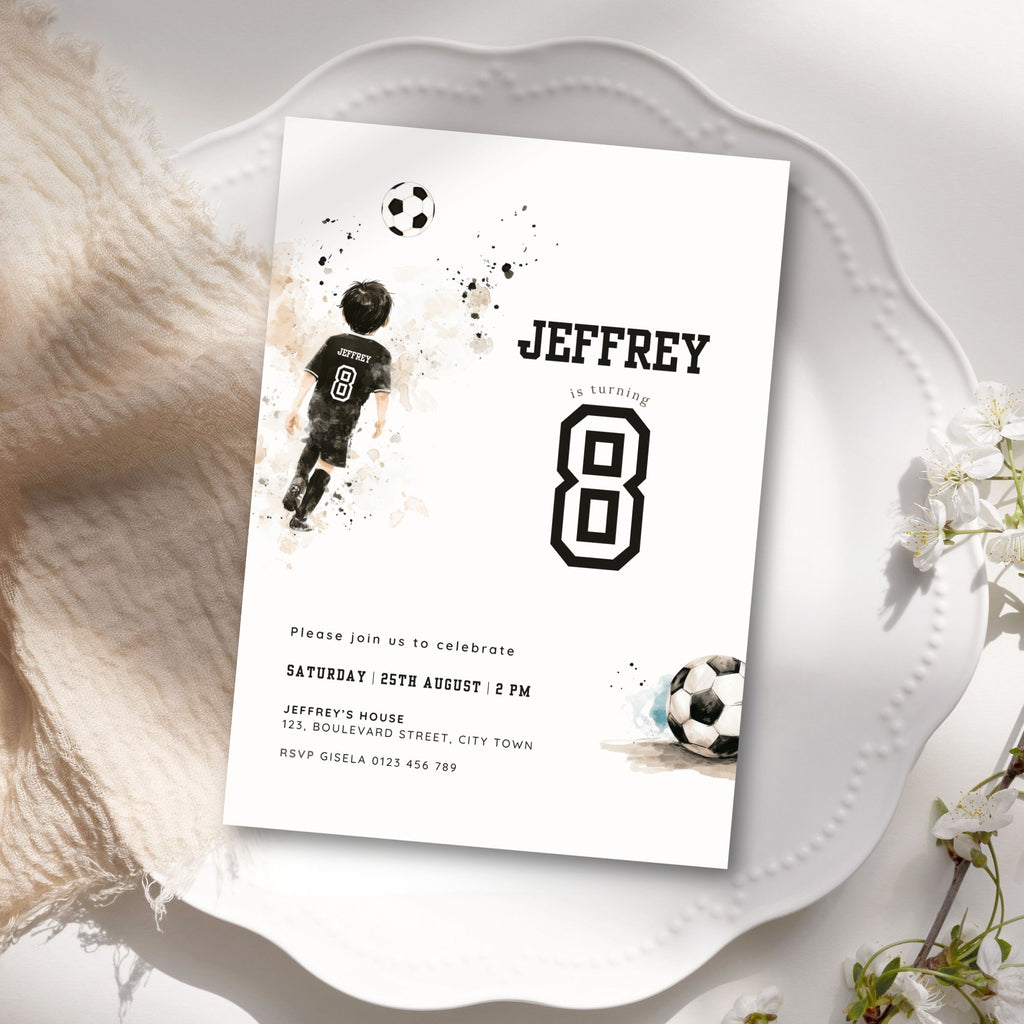 Soccer Sports 8th Birthday Invitation Template Boys