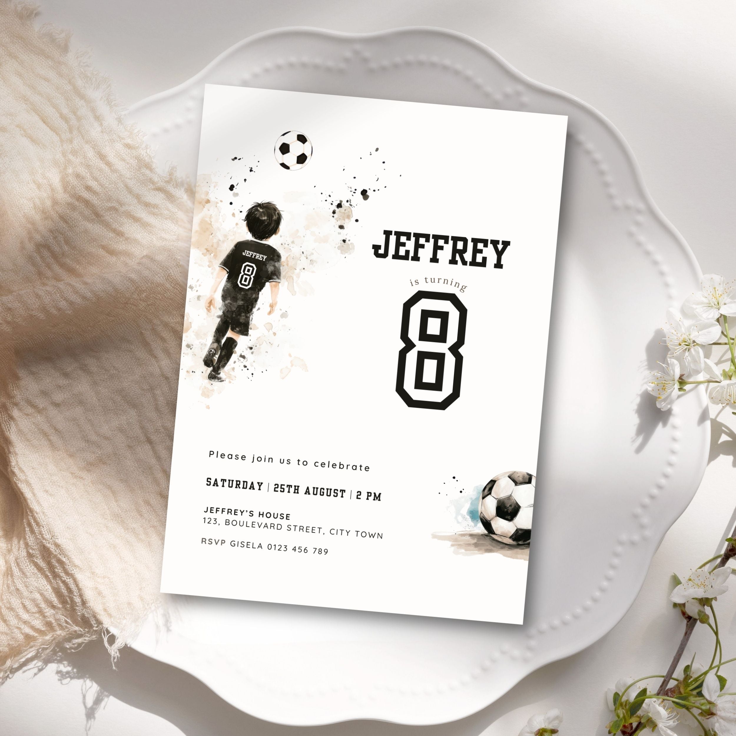 Soccer Sports 8th Birthday Invitation Template Boys