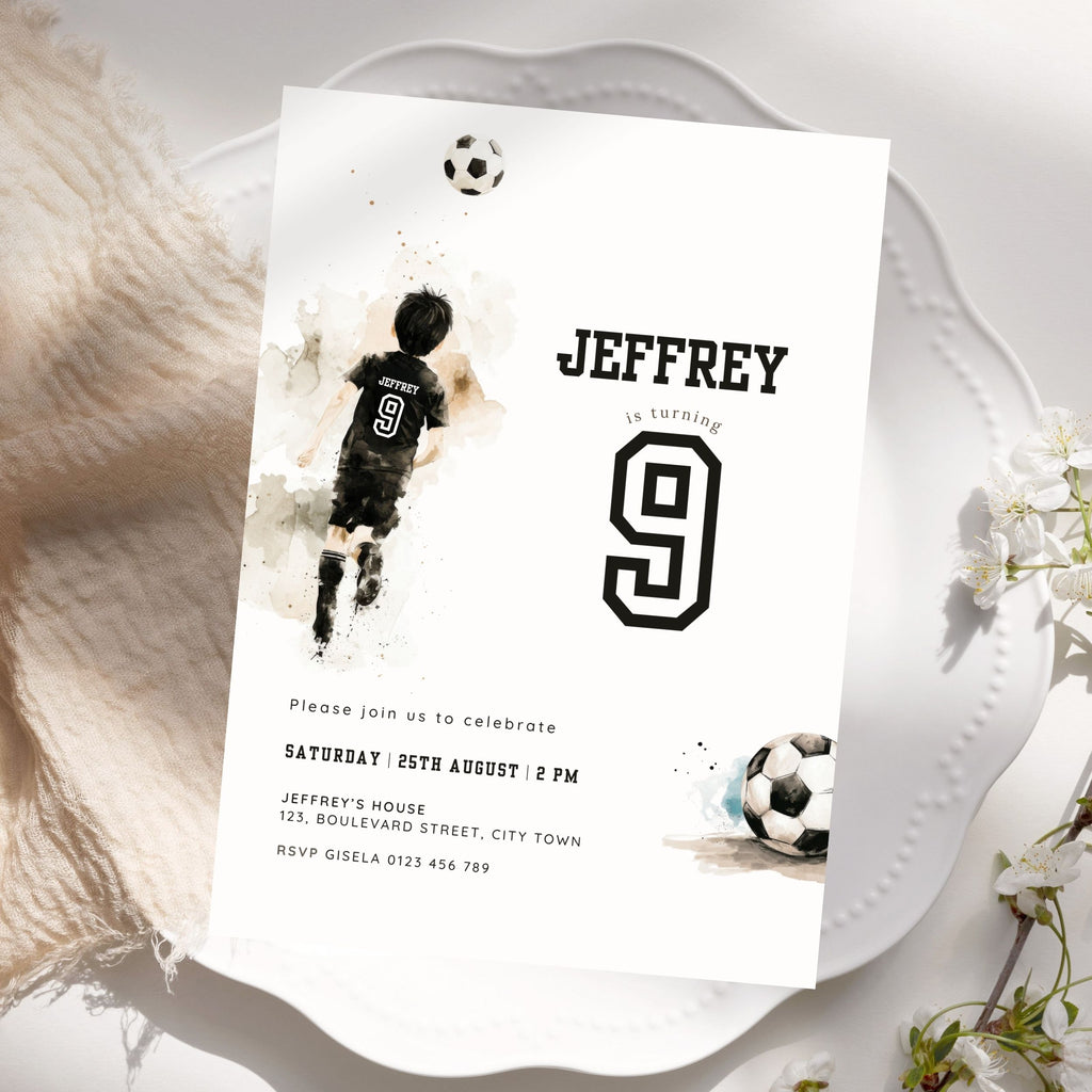 Soccer Sports 9th Birthday Invitation Template Boys