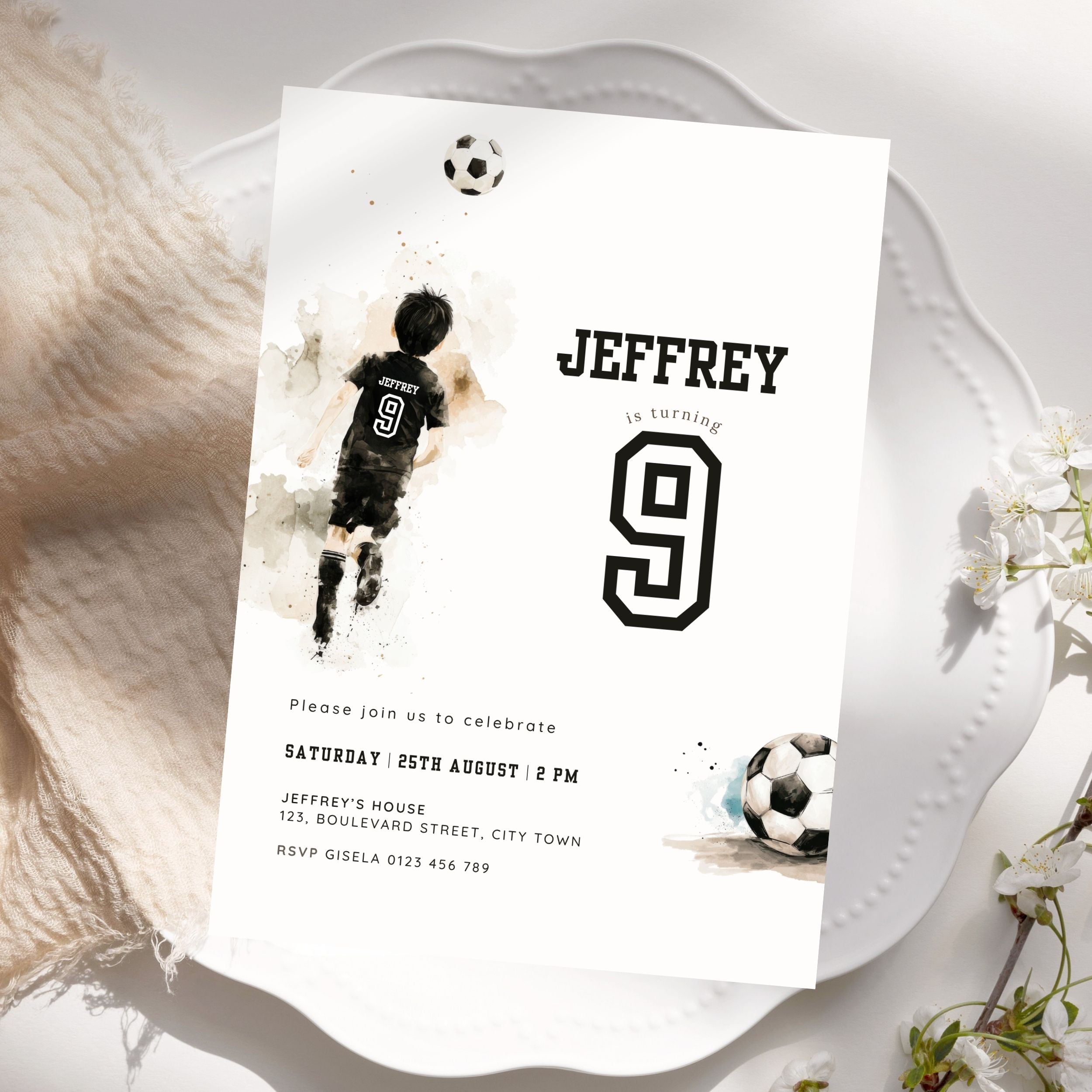 Soccer Sports 9th Birthday Invitation Template Boys