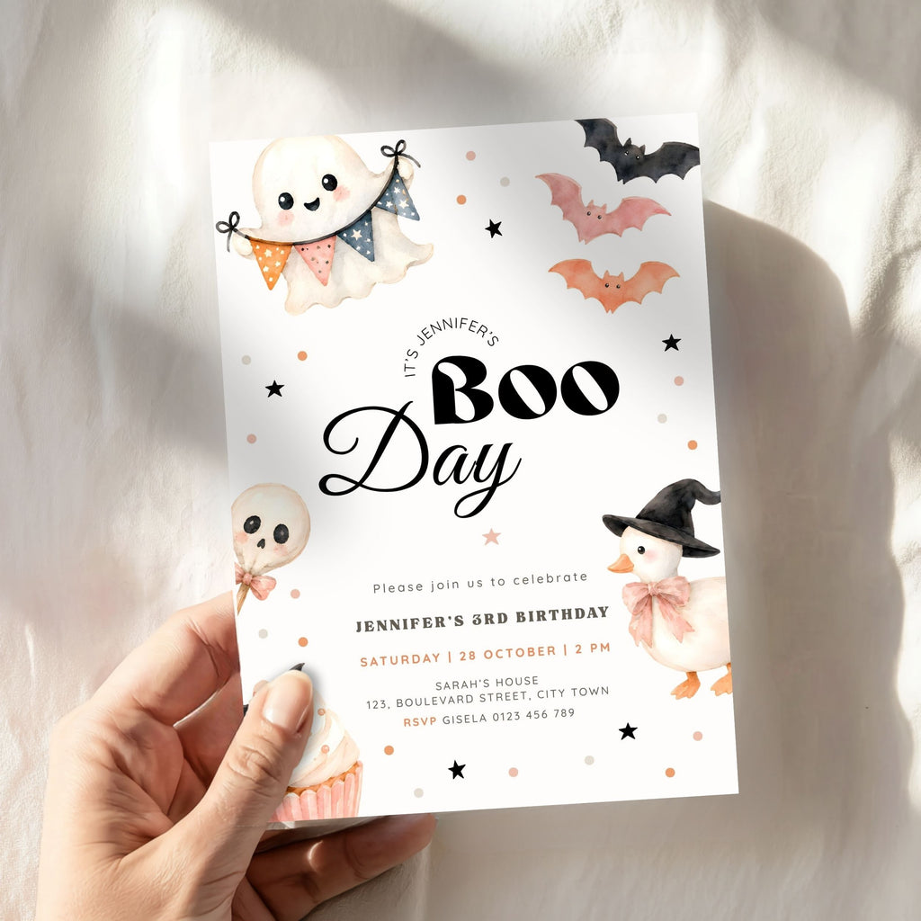 Halloween Boo Day 3rd Birthday Invitation Template Girls