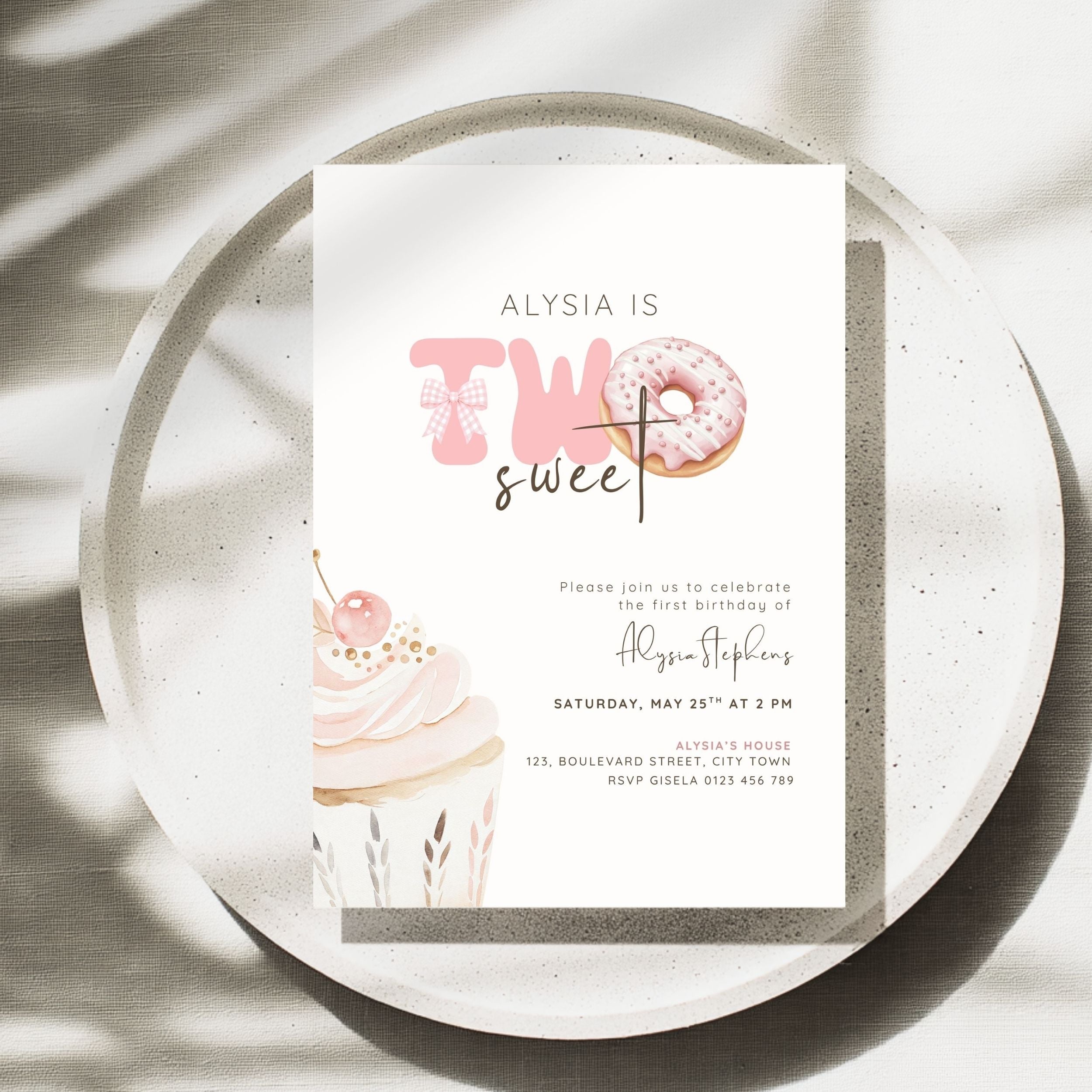 Pink Two Sweet 2nd Birthday Invitation Template Girls