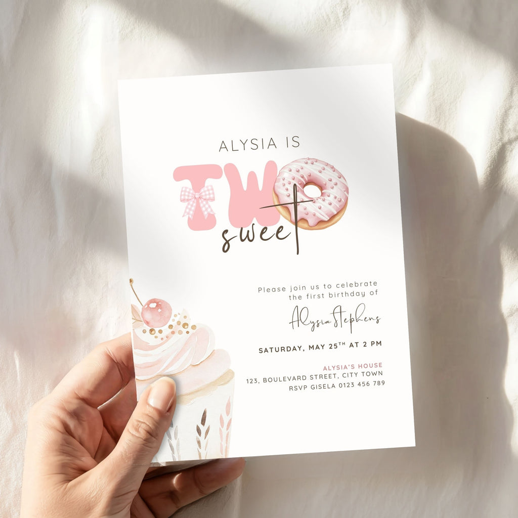 Pink Two Sweet 2nd Birthday Invitation Template Girls