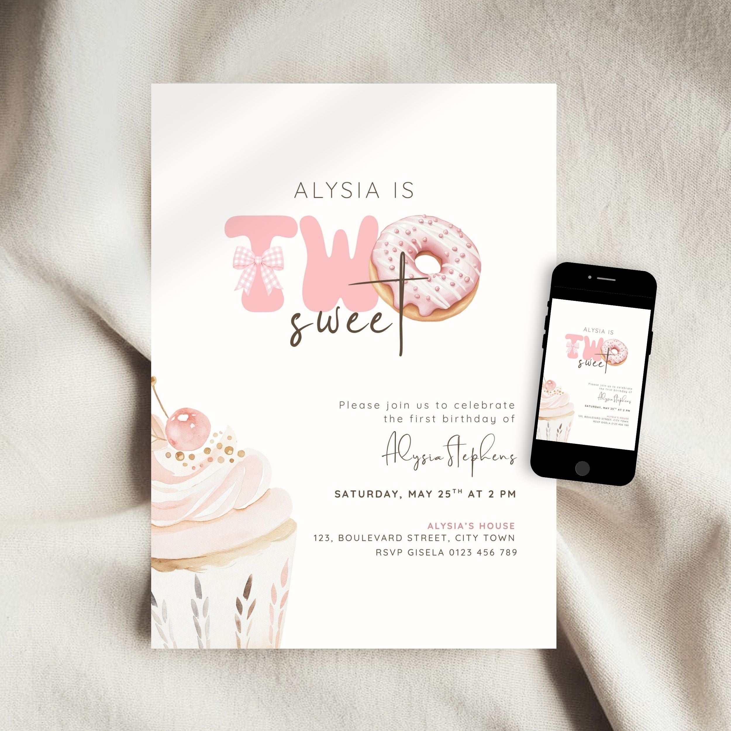 Pink Two Sweet 2nd Birthday Invitation Template Girls