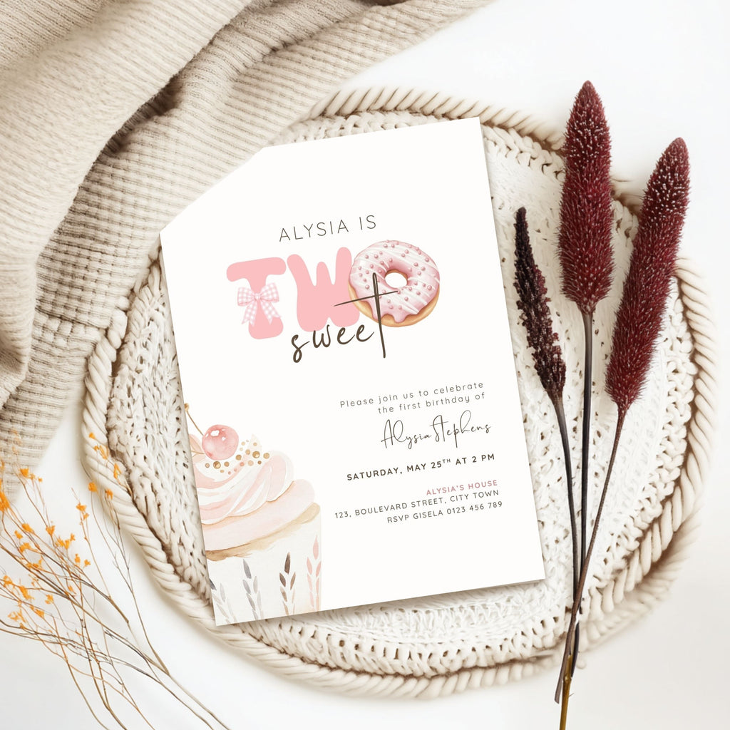 Pink Two Sweet 2nd Birthday Invitation Template Girls