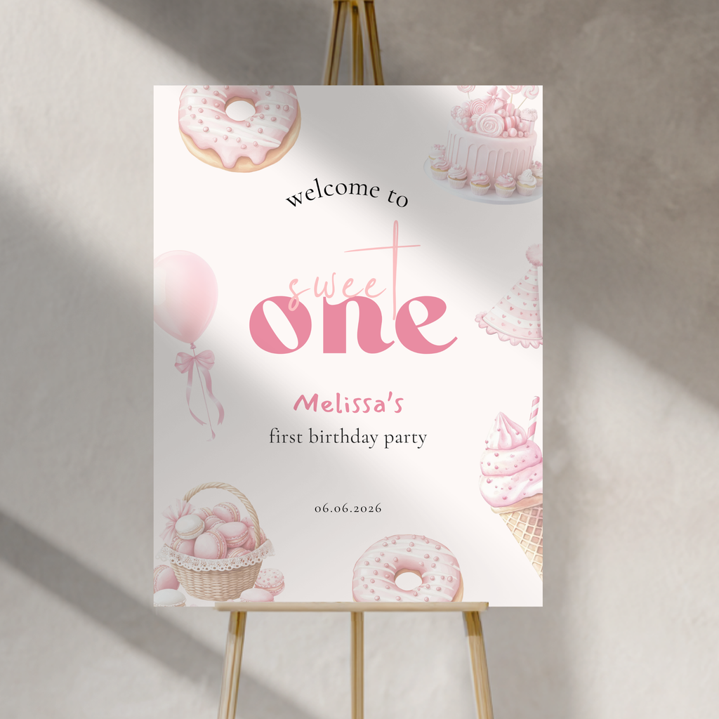 Pink Sweet One Birthday Welcome Sign Girls