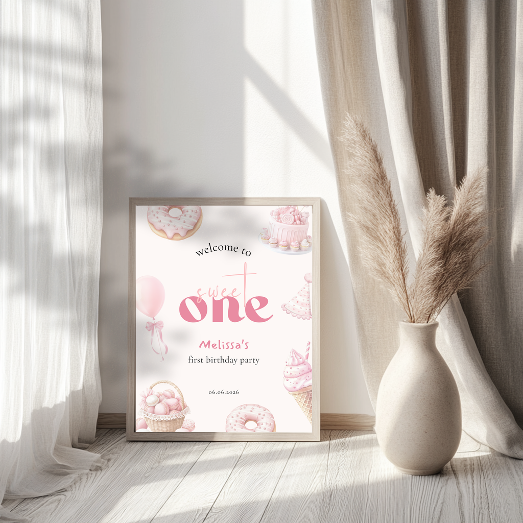 Pink Sweet One Birthday Welcome Sign Girls