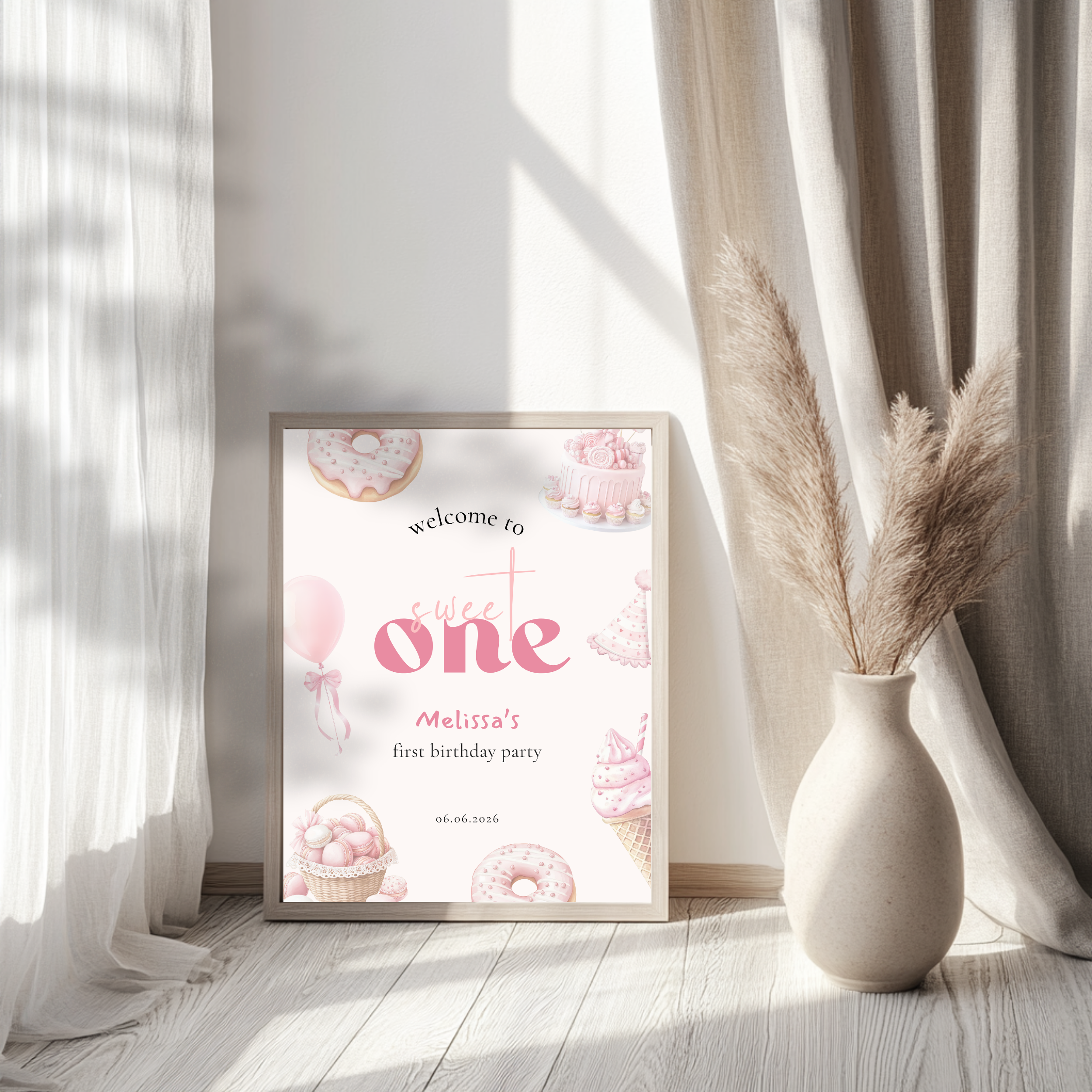 Pink Sweet One Birthday Welcome Sign Girls