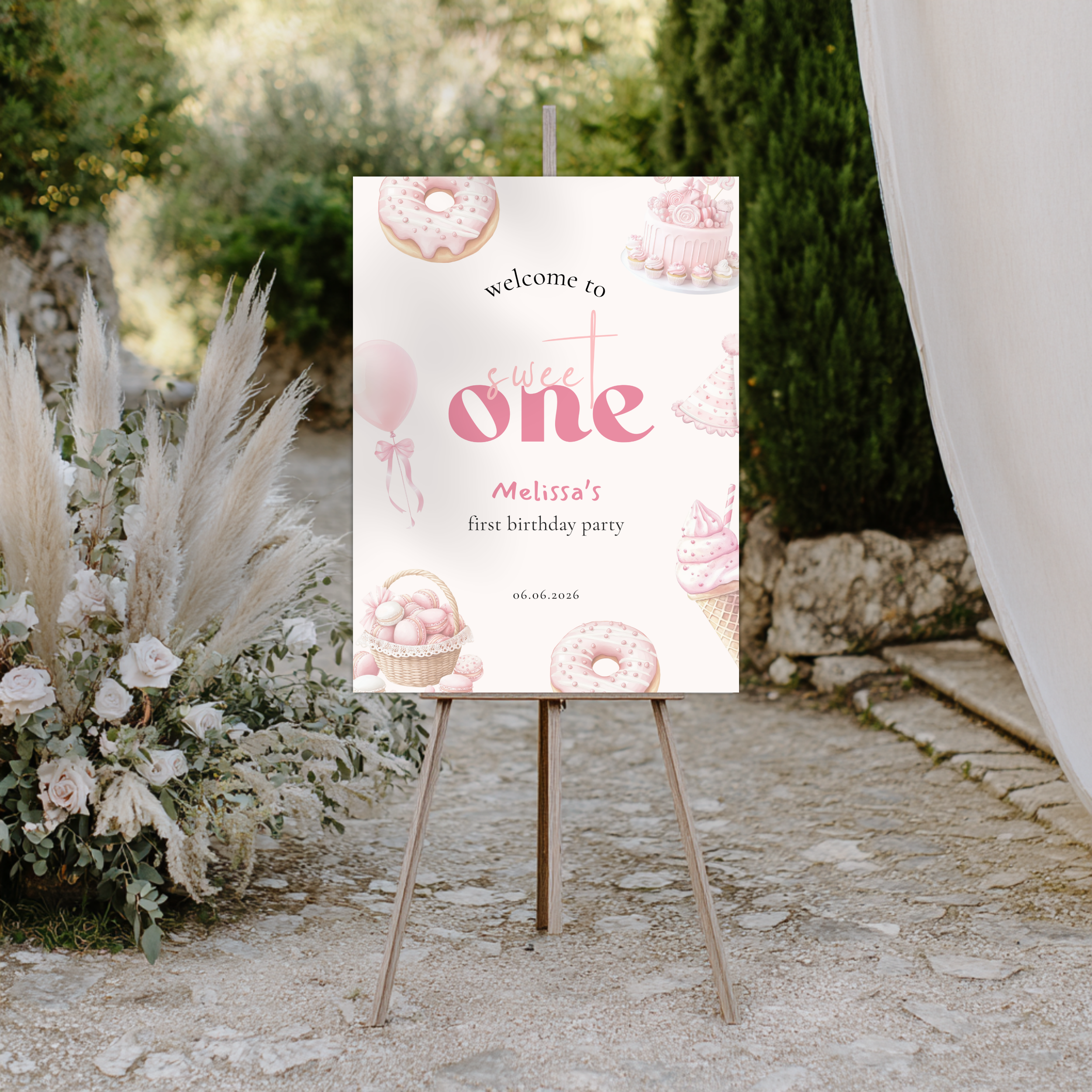 Pink Sweet One Birthday Welcome Sign Girls