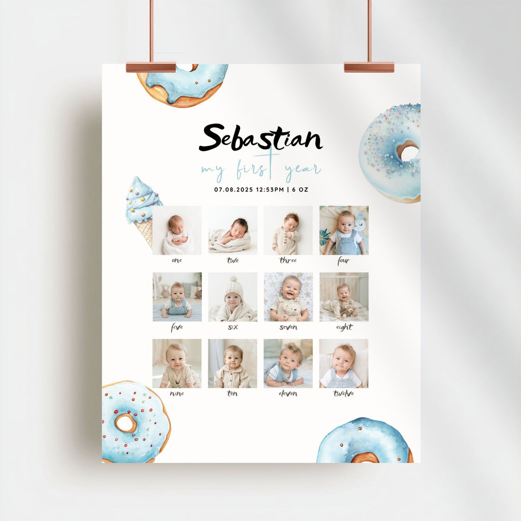 Blue Sweet Birthday Monthly Milestone Sign Boys