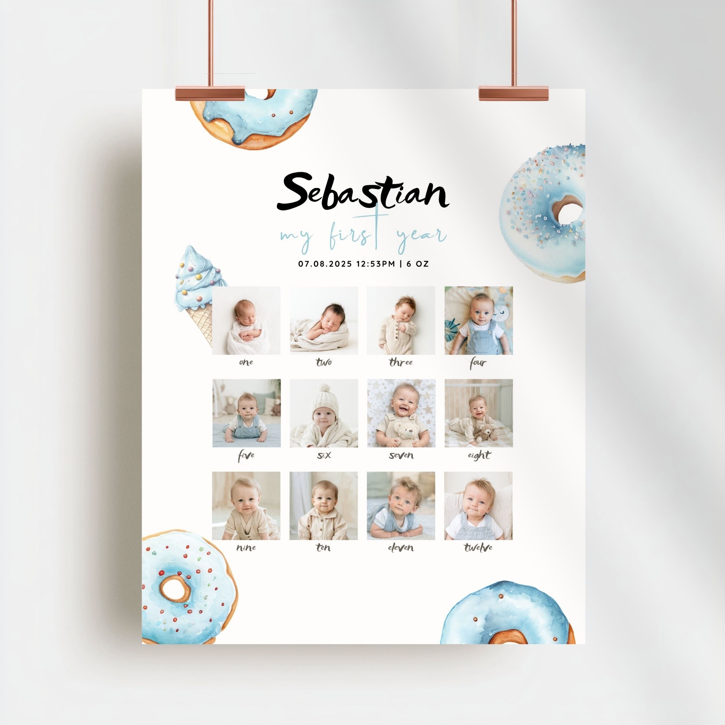 Blue Sweet Birthday Monthly Milestone Sign Boys