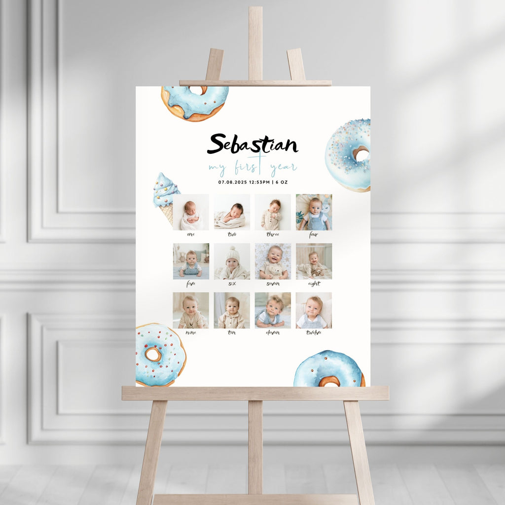 Blue Sweet Birthday Monthly Milestone Sign Boys