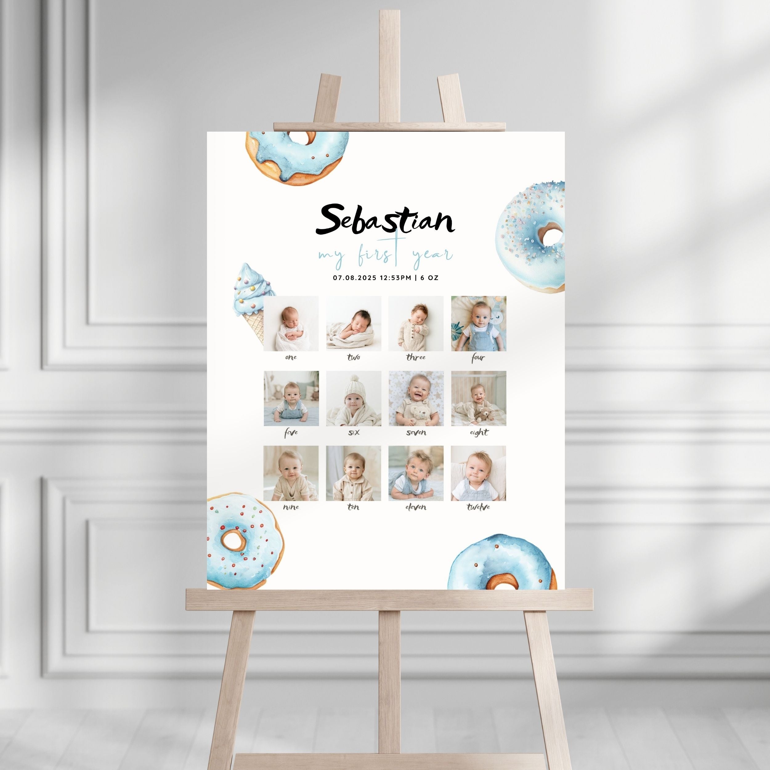 Blue Sweet Birthday Monthly Milestone Sign Boys