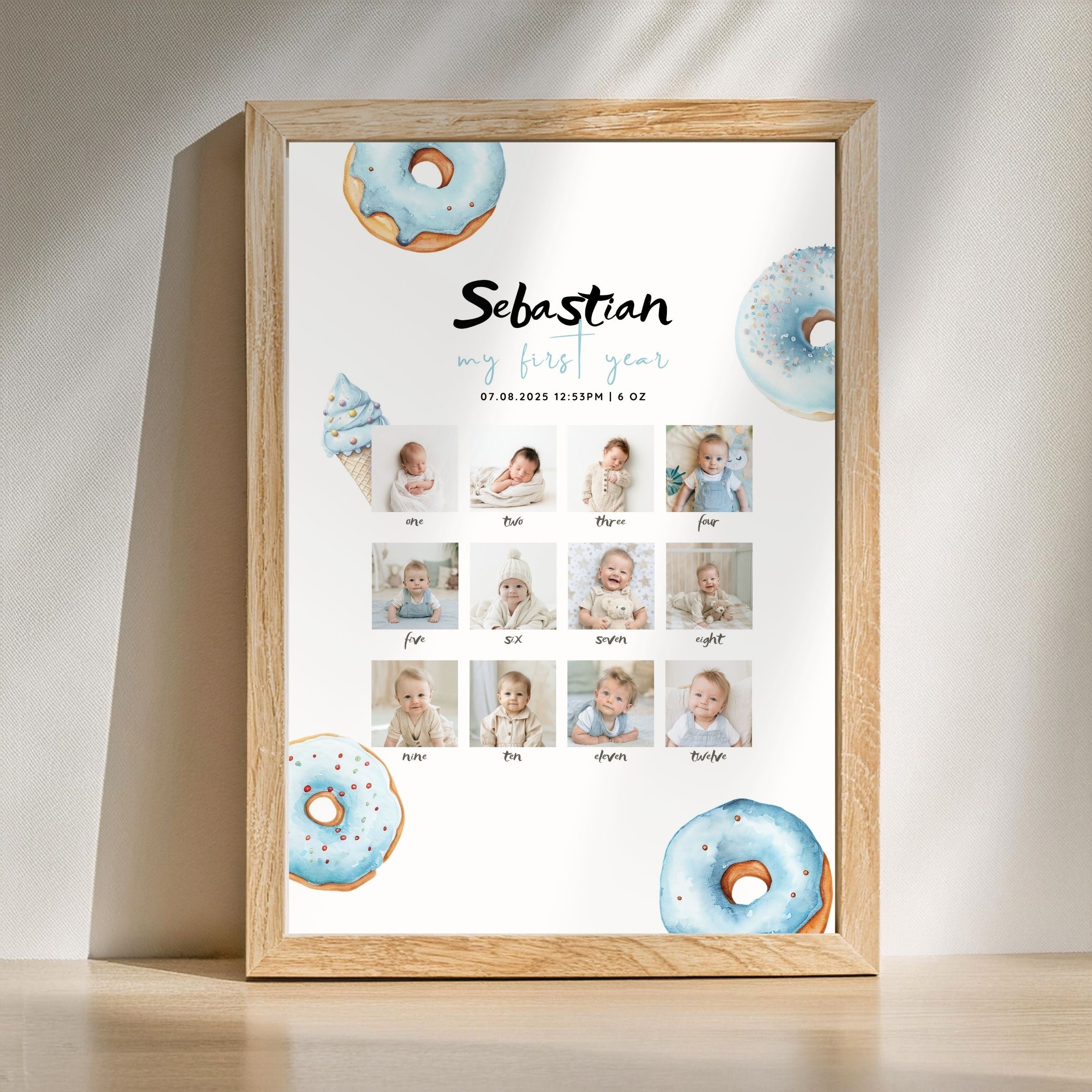 Blue Sweet Birthday Monthly Milestone Sign Boys