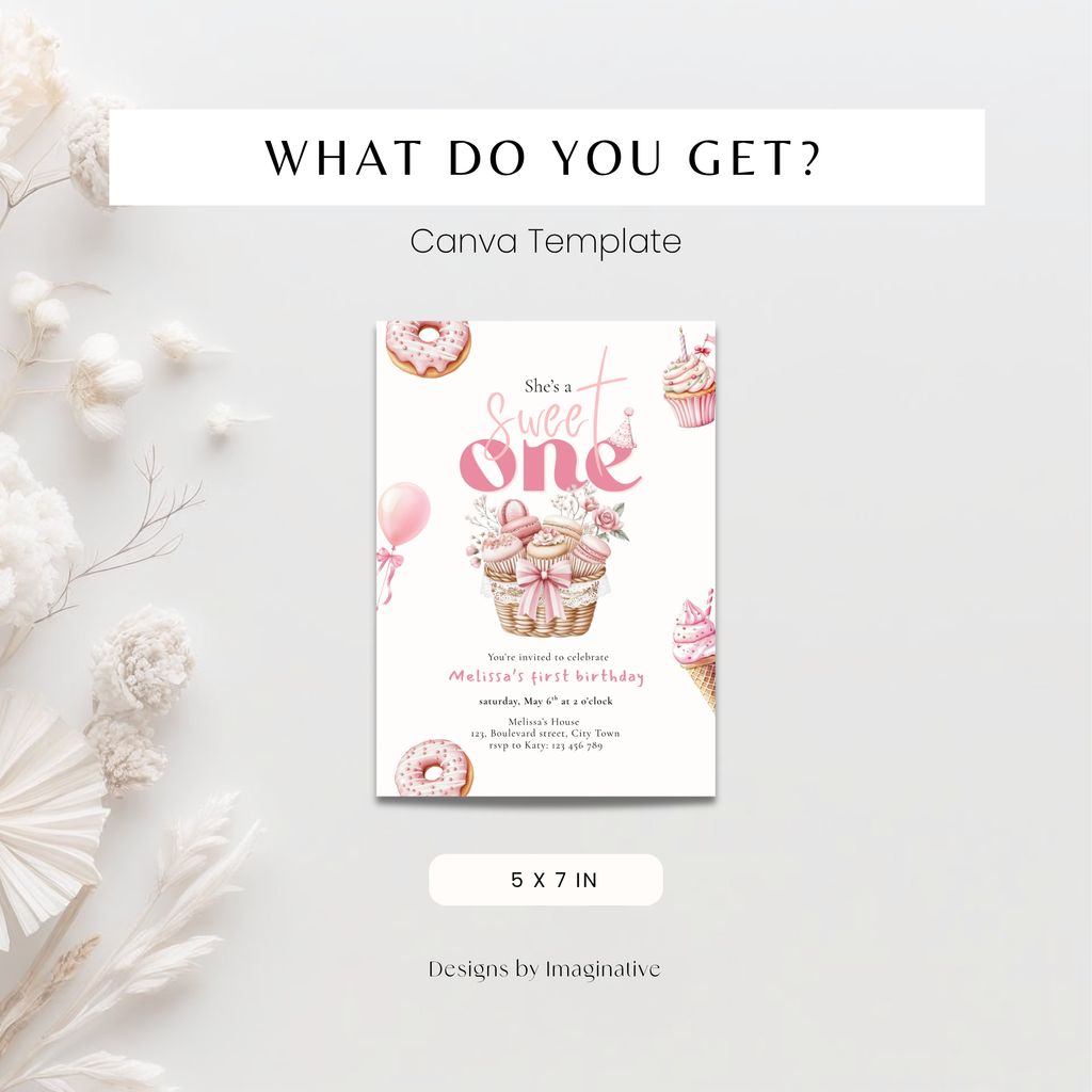 Pink Sweet One Birthday Invitation Girls