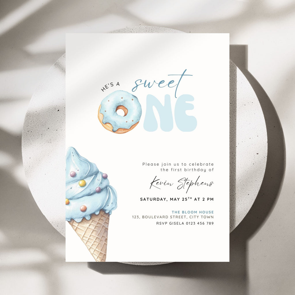 Blue Sweet One Birthday Invitation Template Boys
