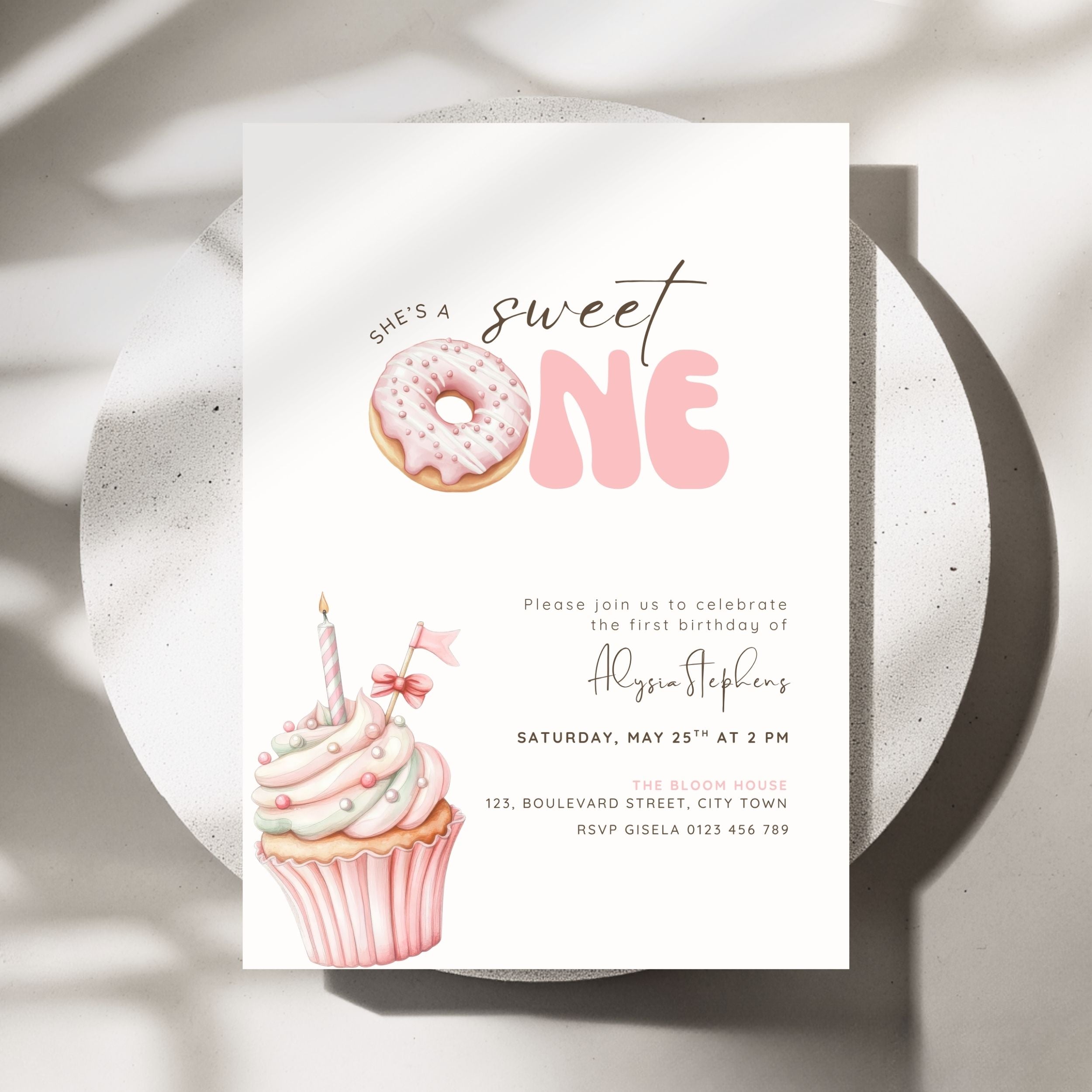 Pink Sweet One Birthday Invitation Template Girls