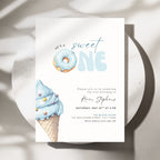Blue sweet one 1st birthday invitation template for boys